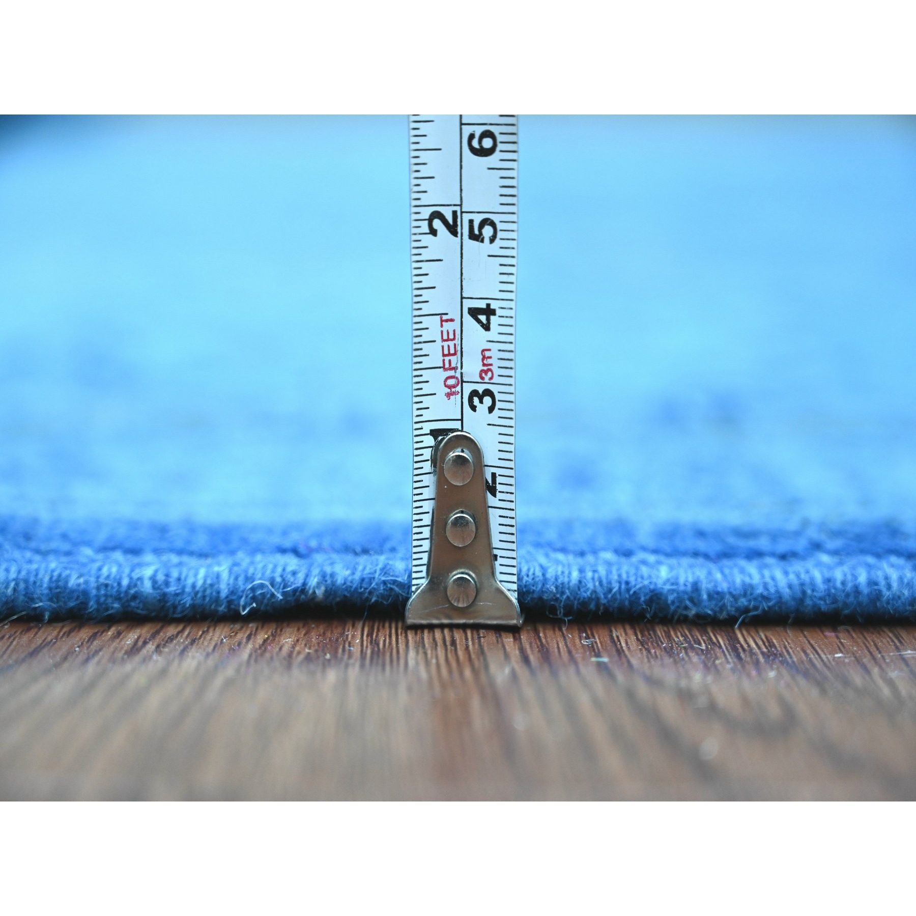 6'2"x8'5" Cerulean Blue, Overdyed Kazak with Star Medallion Design, Hand Knotted, 100% Wool, Oriental Rug Sh20445