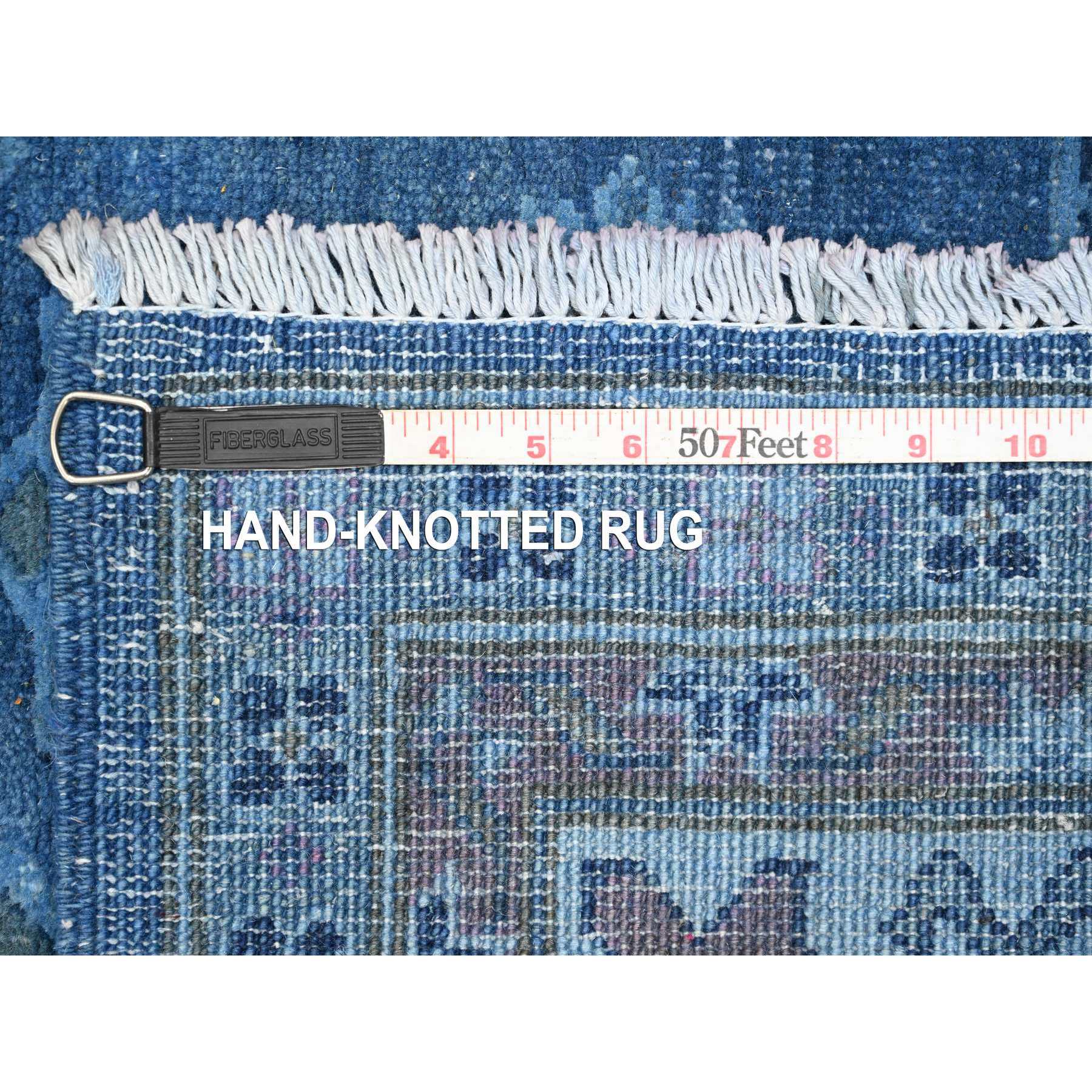 6'2"x8'5" Cerulean Blue, Overdyed Kazak with Star Medallion Design, Hand Knotted, 100% Wool, Oriental Rug Sh20445