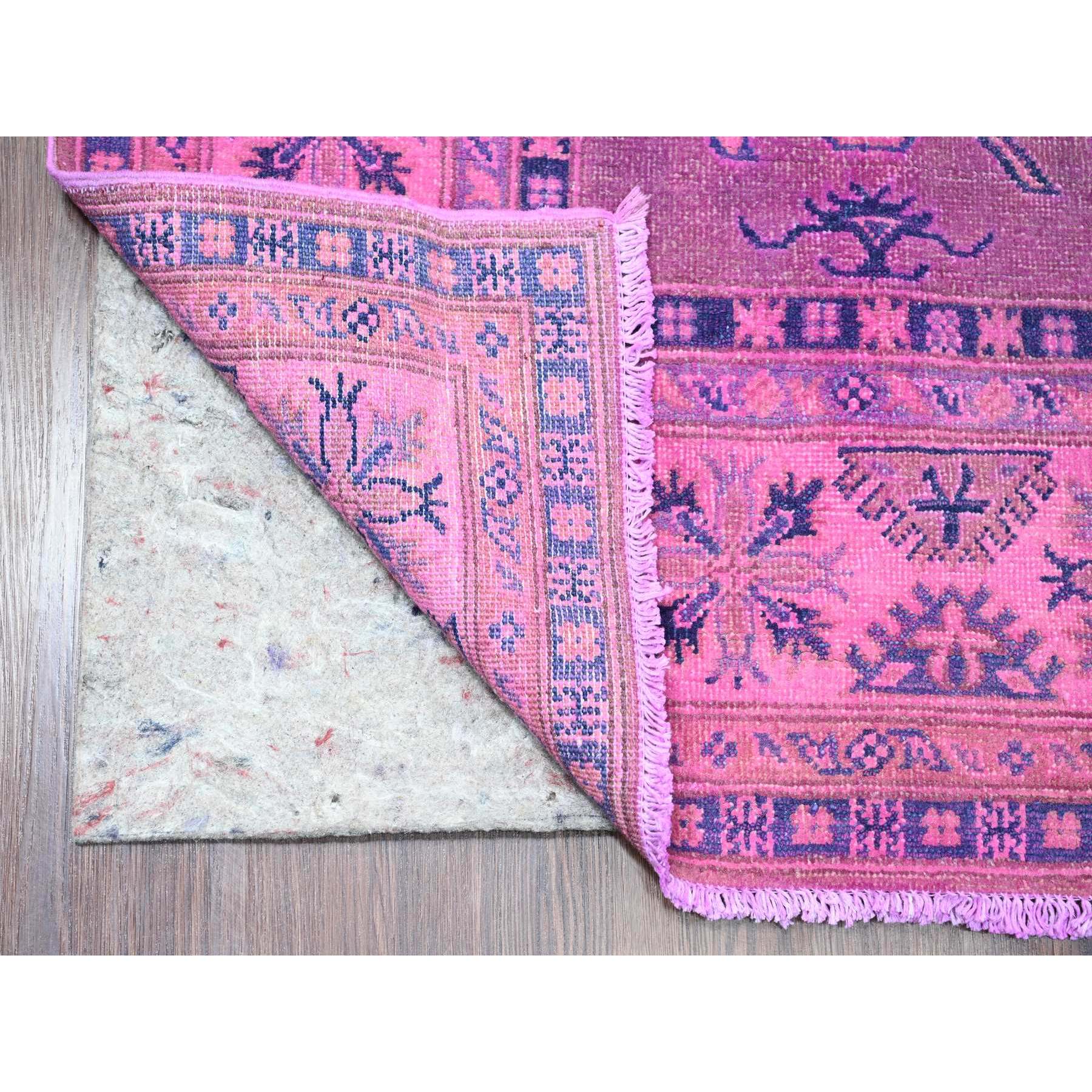 5'7"x7'9" Bubblegum Pink, Overdyed Kazak with Geometric Medallion Design, Hand Knotted, 100% Wool, Oriental Rug Sh20447
