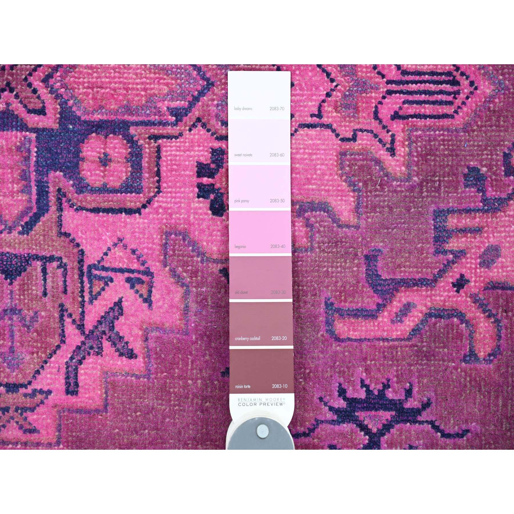 5'7"x7'9" Bubblegum Pink, Overdyed Kazak with Geometric Medallion Design, Hand Knotted, 100% Wool, Oriental Rug Sh20447