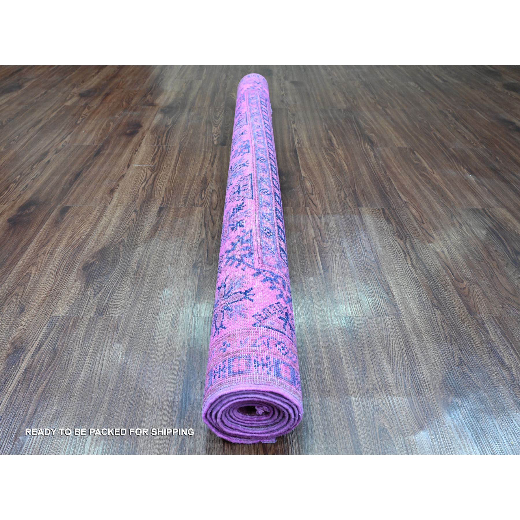 5'7"x7'9" Bubblegum Pink, Overdyed Kazak with Geometric Medallion Design, Hand Knotted, 100% Wool, Oriental Rug Sh20447