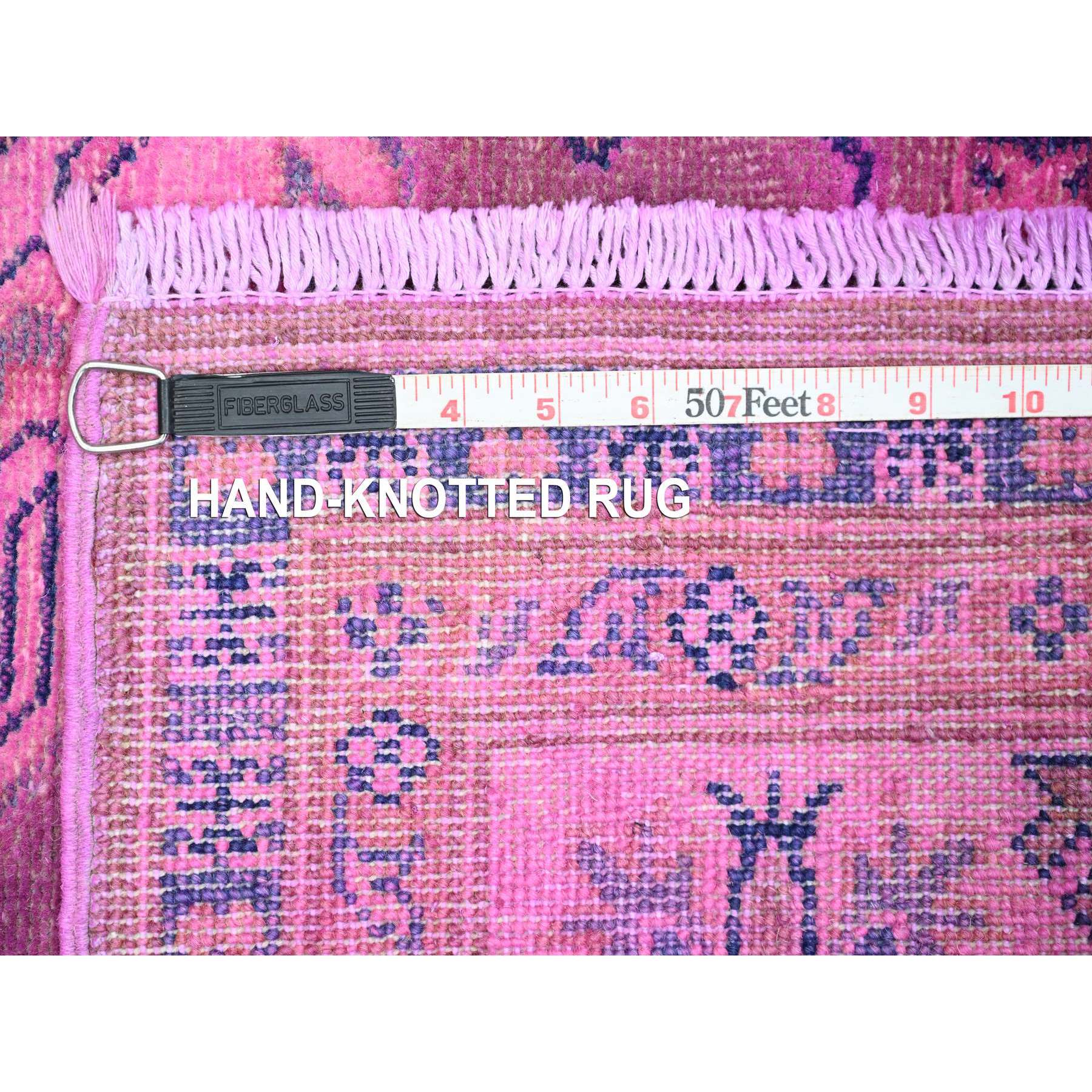 5'7"x7'9" Bubblegum Pink, Overdyed Kazak with Geometric Medallion Design, Hand Knotted, 100% Wool, Oriental Rug Sh20447