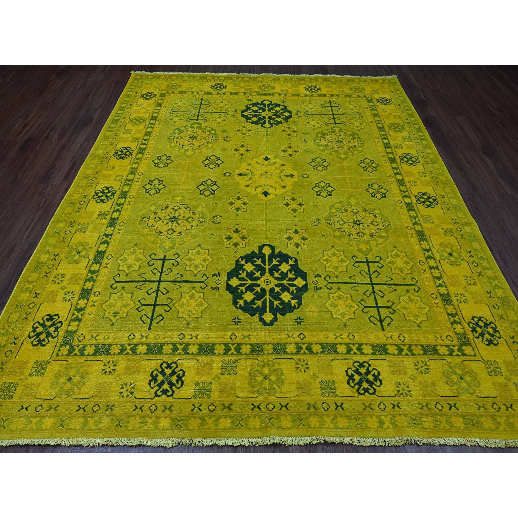 8'1"x9'5" Golden Yellow, Overdyed Kazak with All Over Star Design, 100% Wool, Hand Knotted, Oriental Rug Sh20448