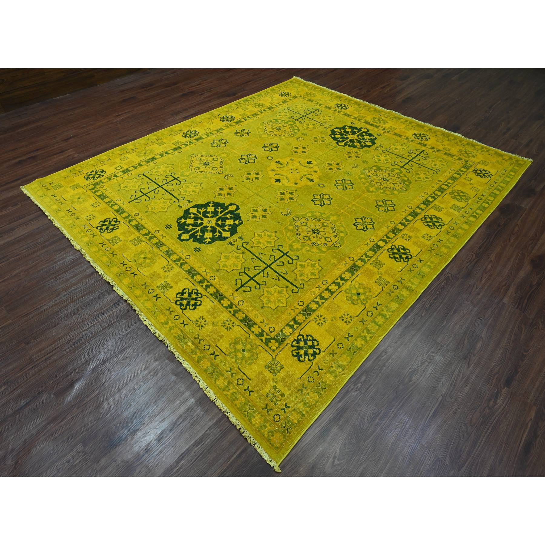 8'1"x9'5" Golden Yellow, Overdyed Kazak with All Over Star Design, 100% Wool, Hand Knotted, Oriental Rug Sh20448
