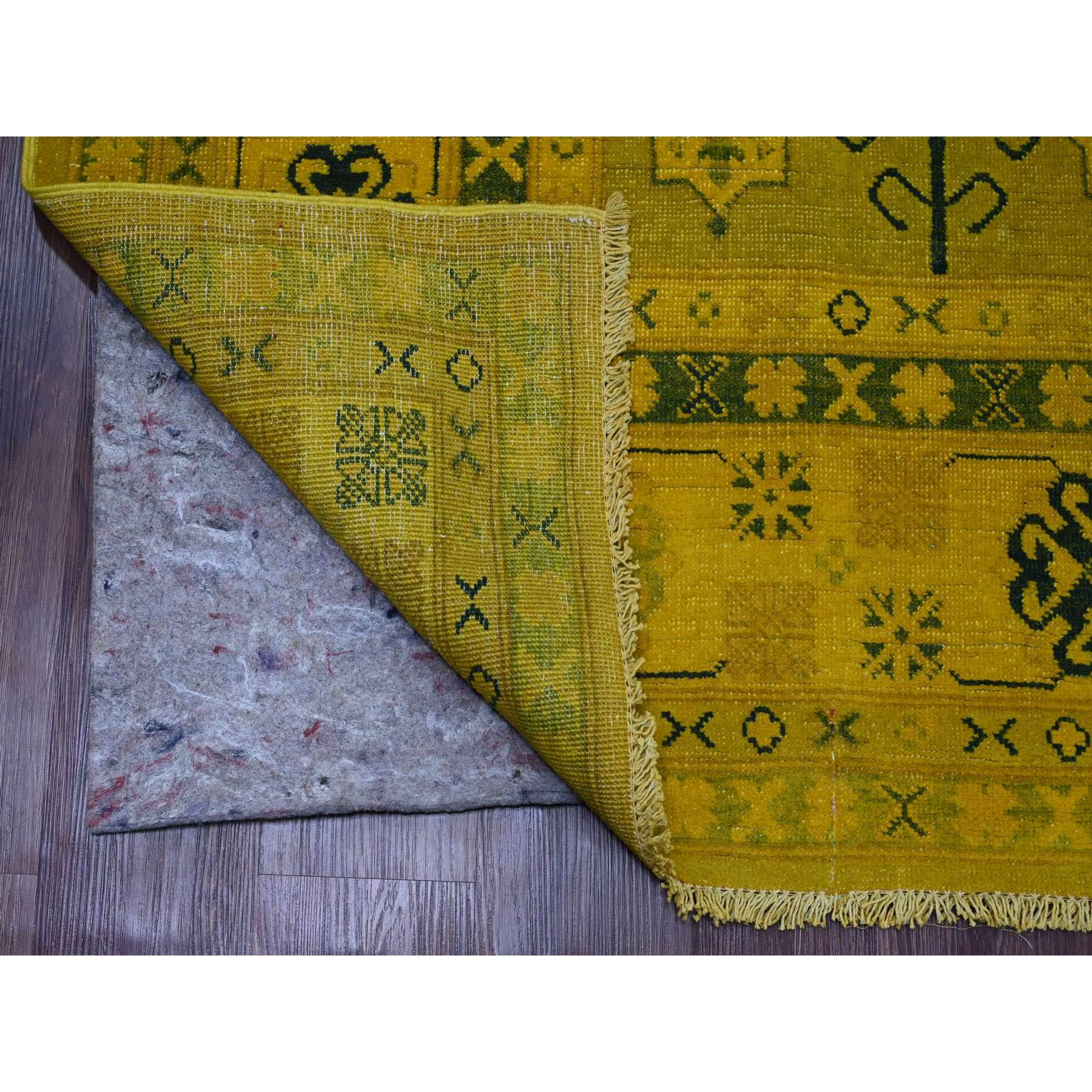 8'1"x9'5" Golden Yellow, Overdyed Kazak with All Over Star Design, 100% Wool, Hand Knotted, Oriental Rug Sh20448