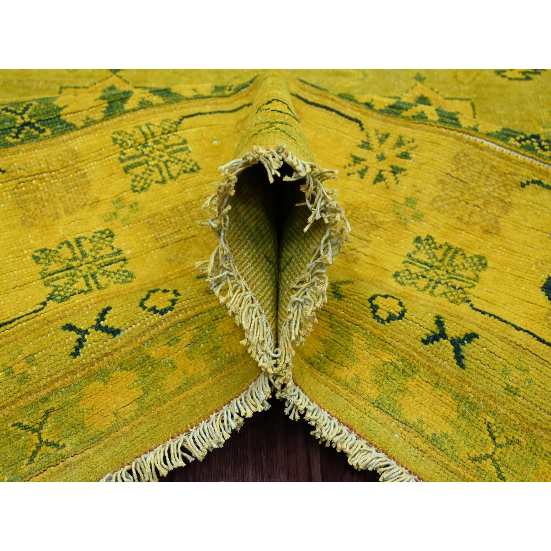 8'1"x9'5" Golden Yellow, Overdyed Kazak with All Over Star Design, 100% Wool, Hand Knotted, Oriental Rug Sh20448