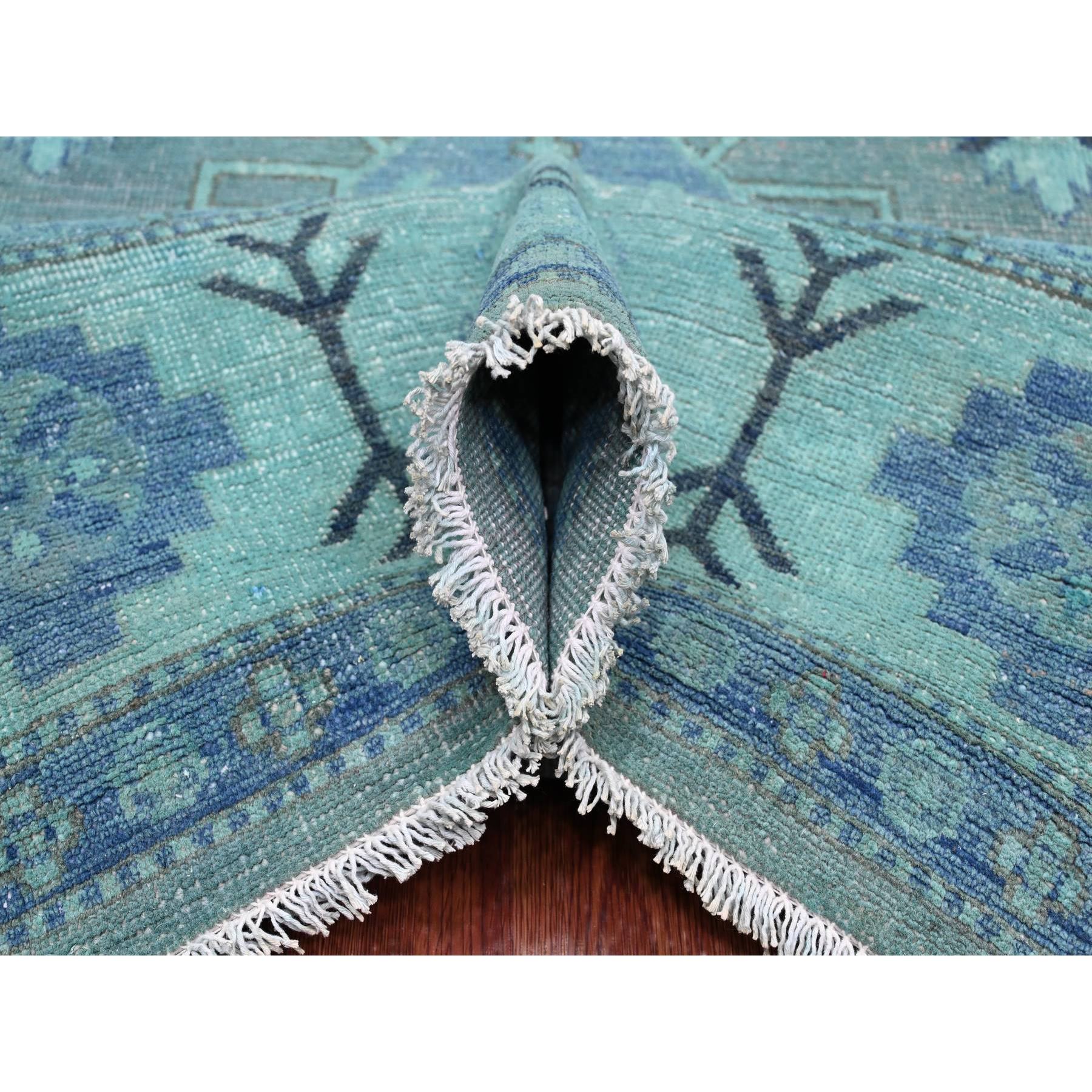 7'9"x9'6" Sapphire Blue, Overdyed Kazak with Tribal Medallion Design, Hand Knotted, 100% Wool, Oriental Rug Sh20449