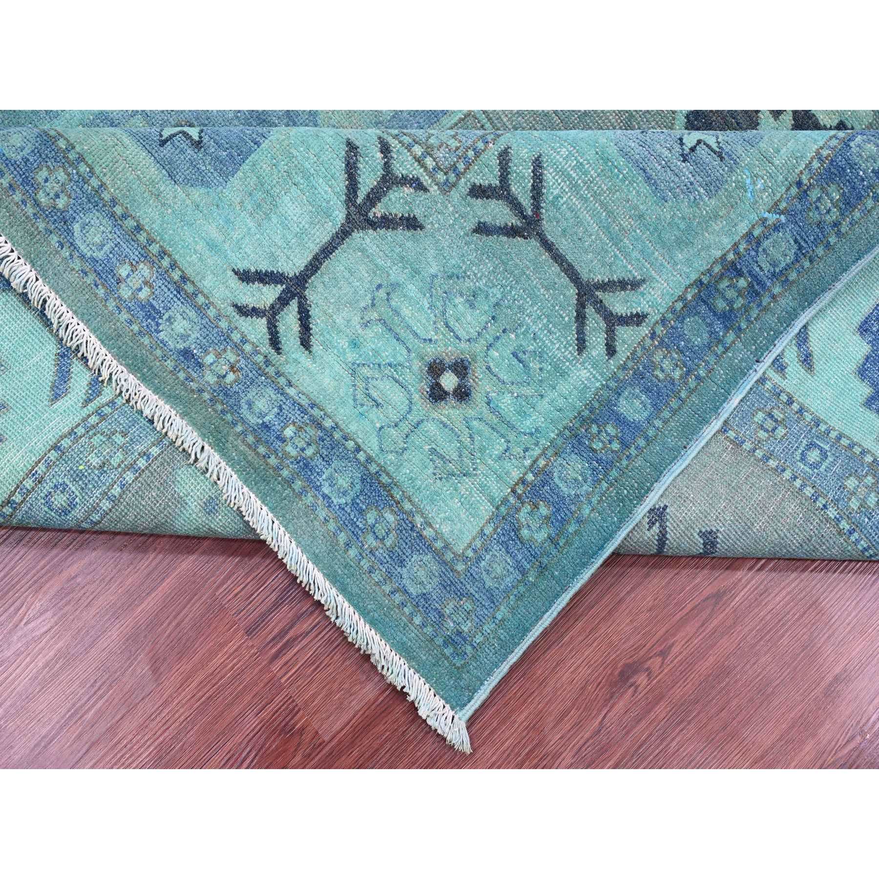 7'9"x9'6" Sapphire Blue, Overdyed Kazak with Tribal Medallion Design, Hand Knotted, 100% Wool, Oriental Rug Sh20449