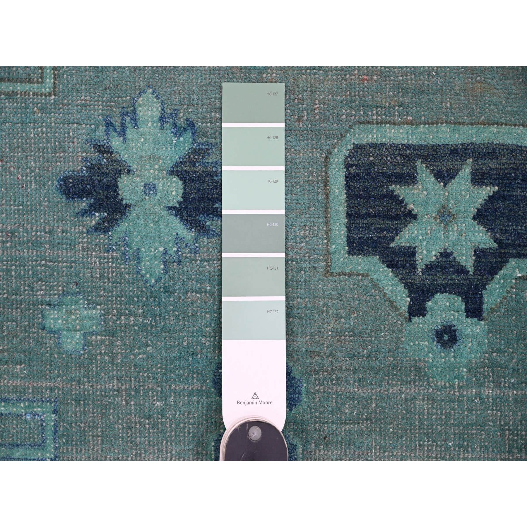 7'9"x9'6" Sapphire Blue, Overdyed Kazak with Tribal Medallion Design, Hand Knotted, 100% Wool, Oriental Rug Sh20449