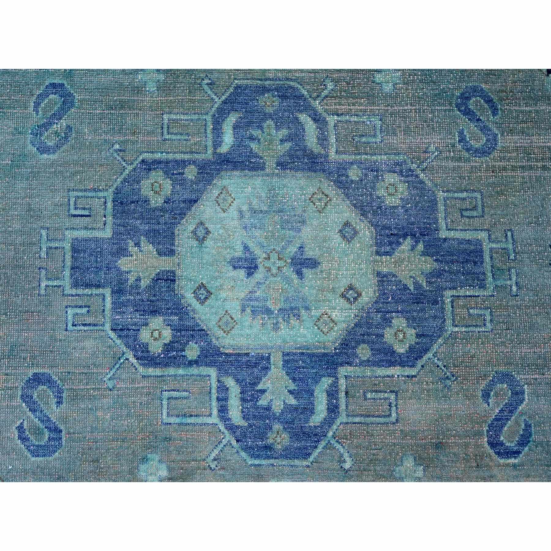 7'9"x9'6" Sapphire Blue, Overdyed Kazak with Tribal Medallion Design, Hand Knotted, 100% Wool, Oriental Rug Sh20449
