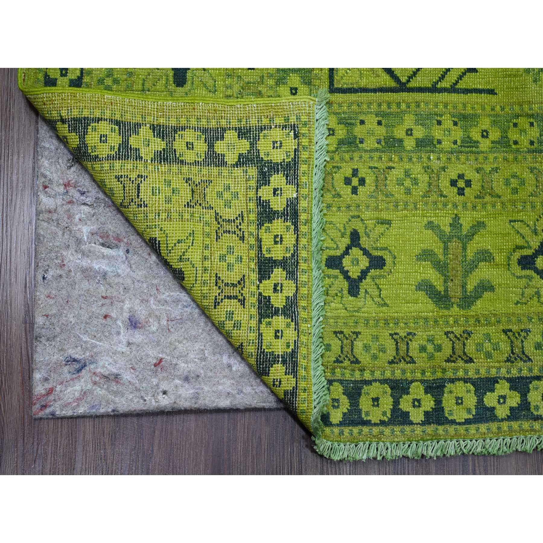 7'9"x9'8" Lime Green, Overdyed Kazak with All Over Geometric Pattern, Hand Knotted, 100% Wool, Oriental Rug Sh20450
