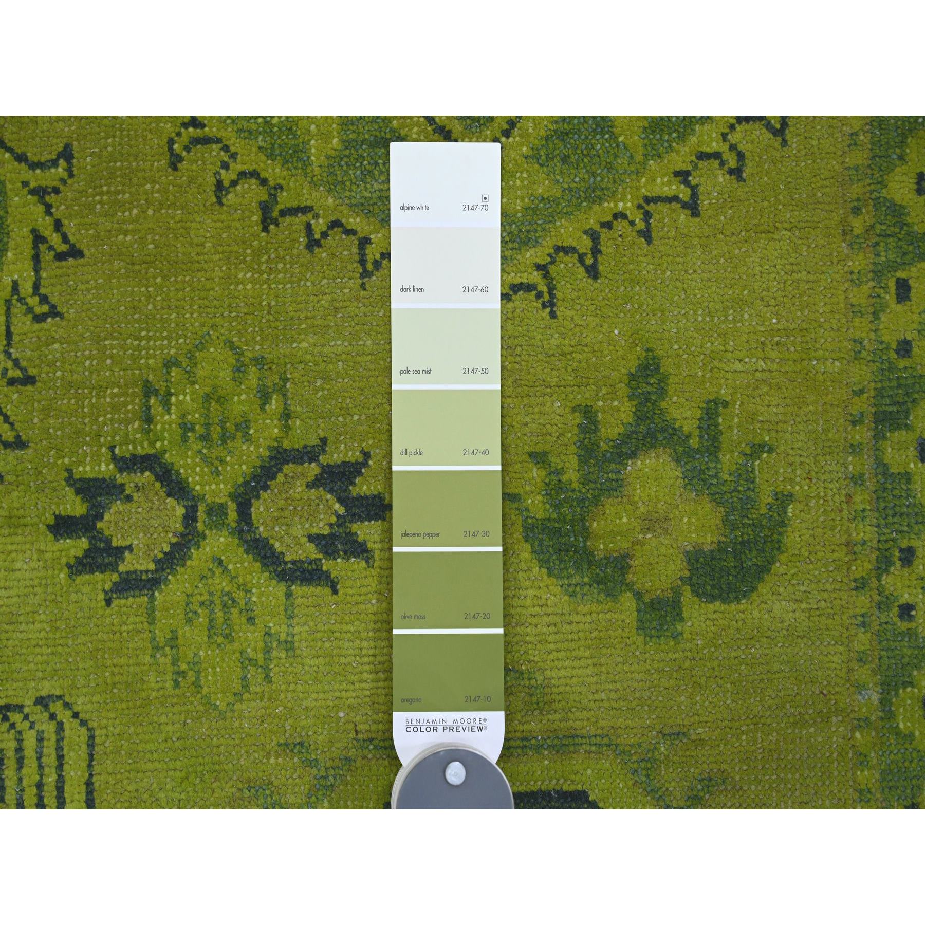7'9"x9'8" Lime Green, Overdyed Kazak with All Over Geometric Pattern, Hand Knotted, 100% Wool, Oriental Rug Sh20450