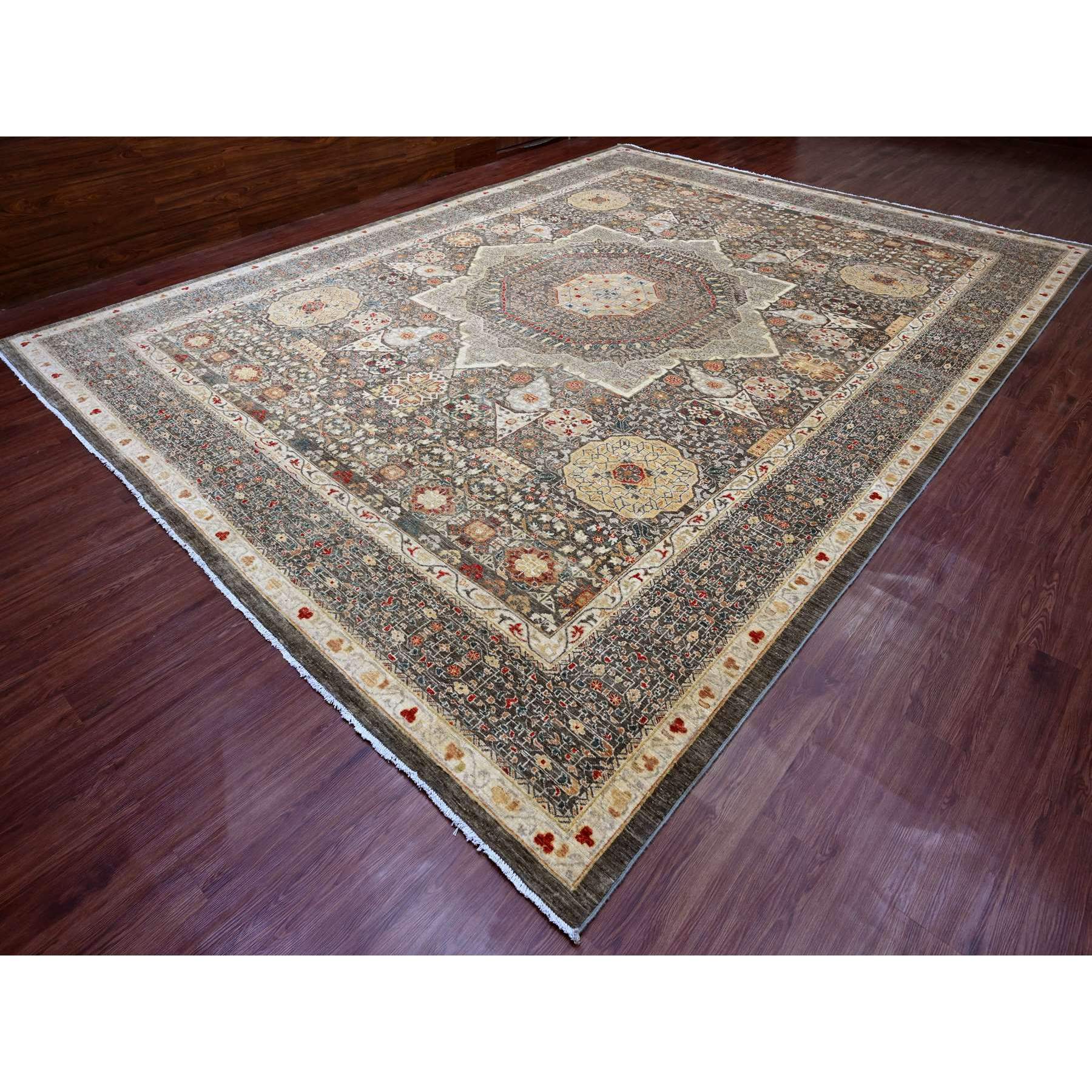 12'2"x16' Mocha Brown, 14th Century Mamluk Dynasty Pattern with Large Medallion Design, Hand Knotted, High Mountain Wool, Natural Dyes, Oversized, Oriental Rug Sh20452