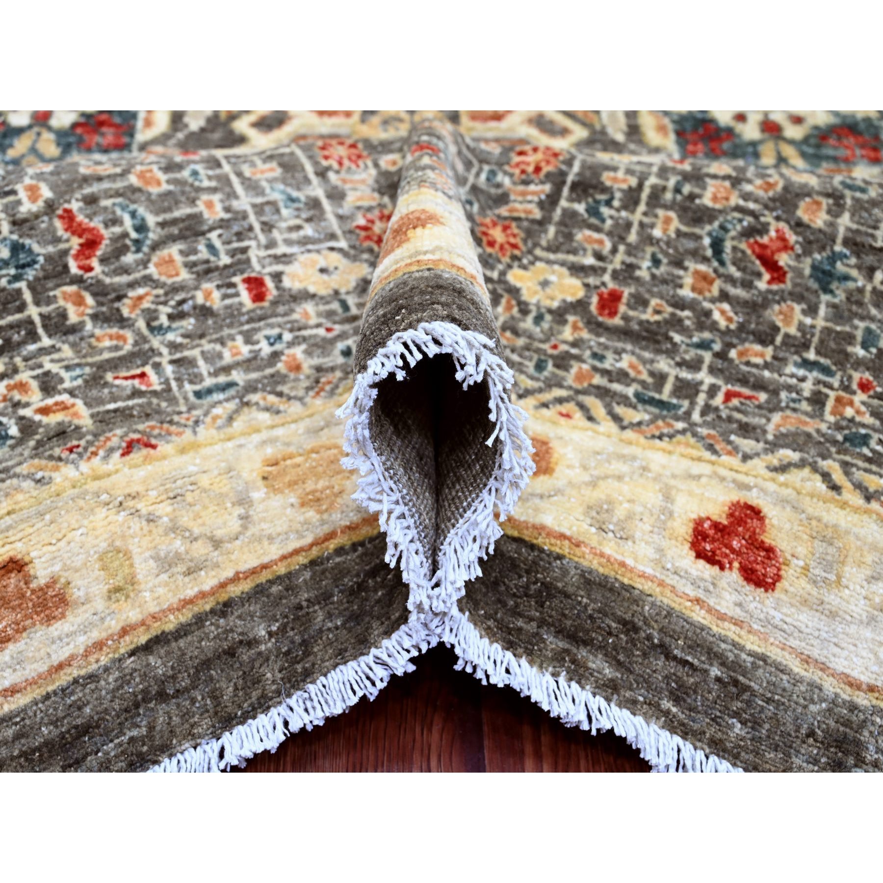 12'2"x16' Mocha Brown, 14th Century Mamluk Dynasty Pattern with Large Medallion Design, Hand Knotted, High Mountain Wool, Natural Dyes, Oversized, Oriental Rug Sh20452