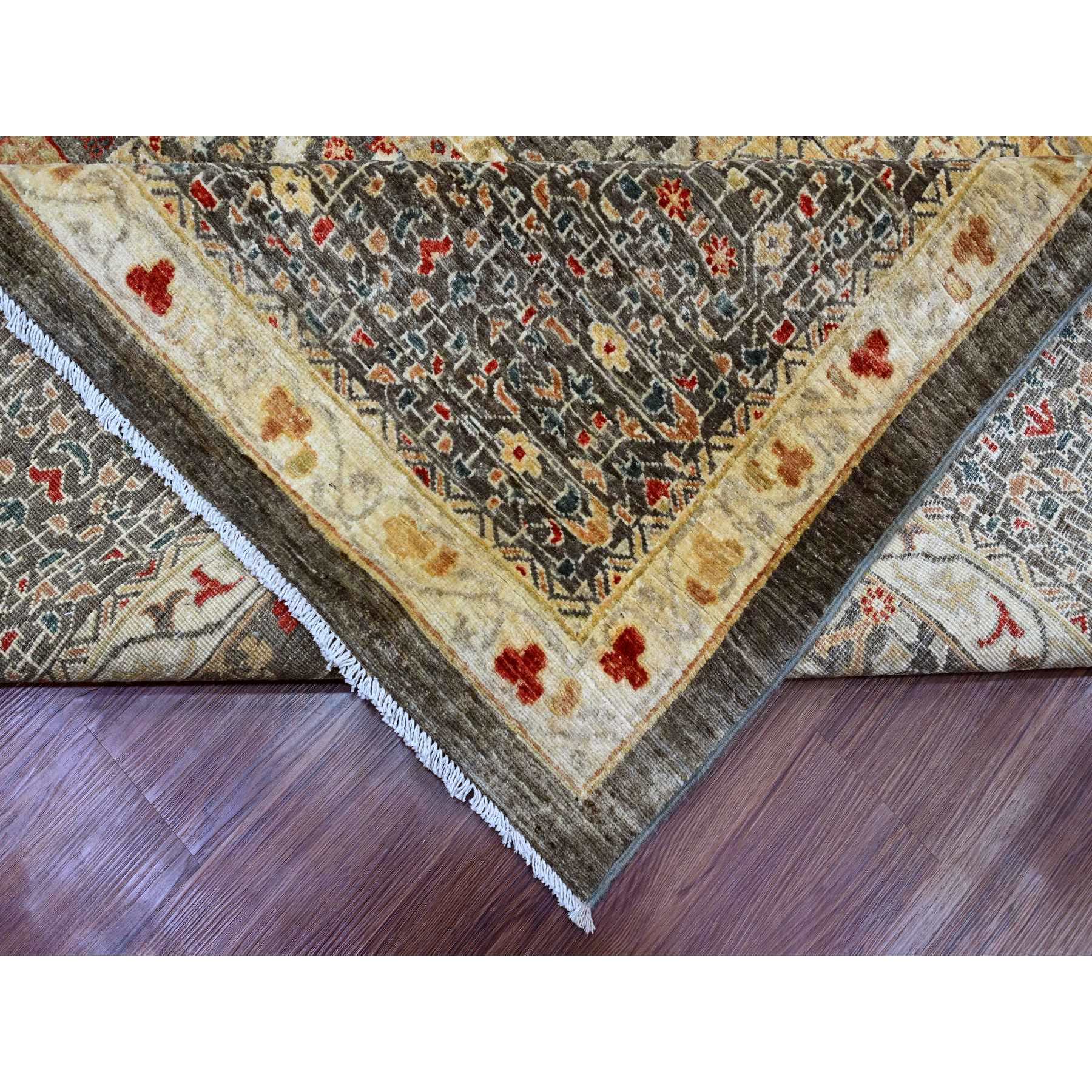 12'2"x16' Mocha Brown, 14th Century Mamluk Dynasty Pattern with Large Medallion Design, Hand Knotted, High Mountain Wool, Natural Dyes, Oversized, Oriental Rug Sh20452
