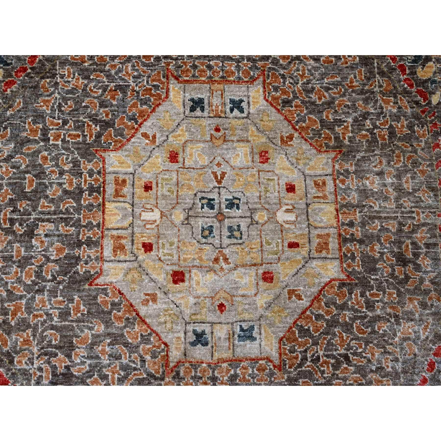 12'2"x16' Mocha Brown, 14th Century Mamluk Dynasty Pattern with Large Medallion Design, Hand Knotted, High Mountain Wool, Natural Dyes, Oversized, Oriental Rug Sh20452