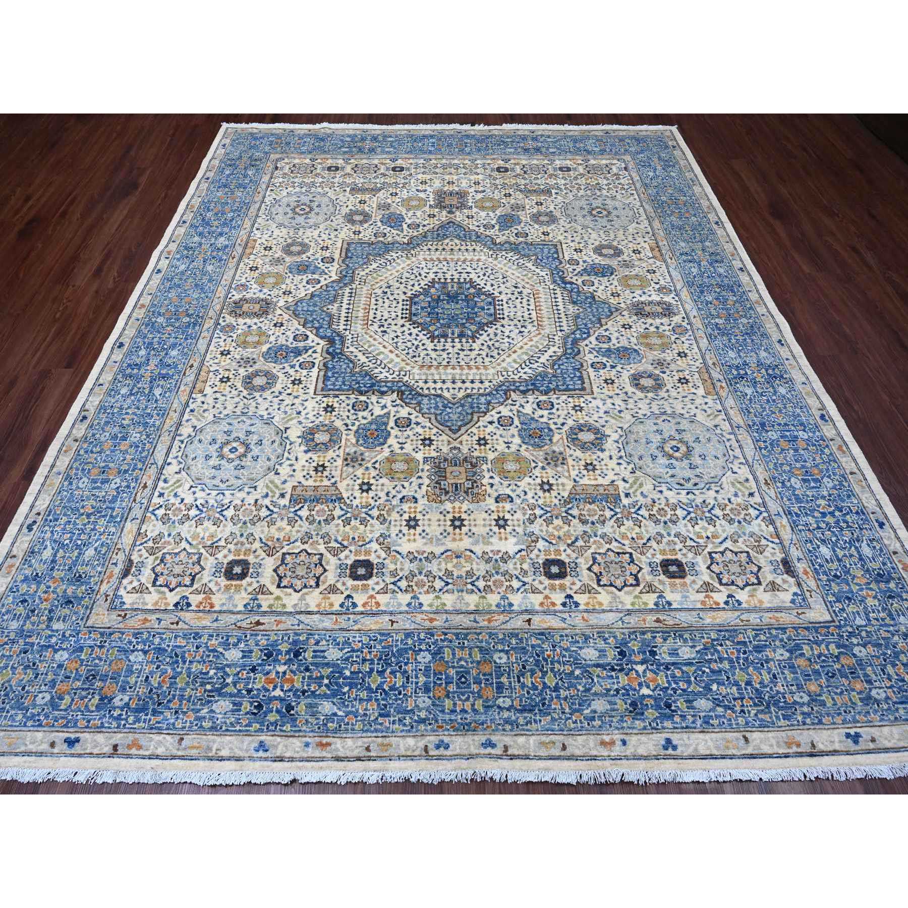 8'1"x9'8" Pristine White, 14th Century Mamluk Dynasty Pattern with Star Medallion Design, High Mountain Wool, Hand Knotted, Veggie Dyes, Oriental Rug Sh20453