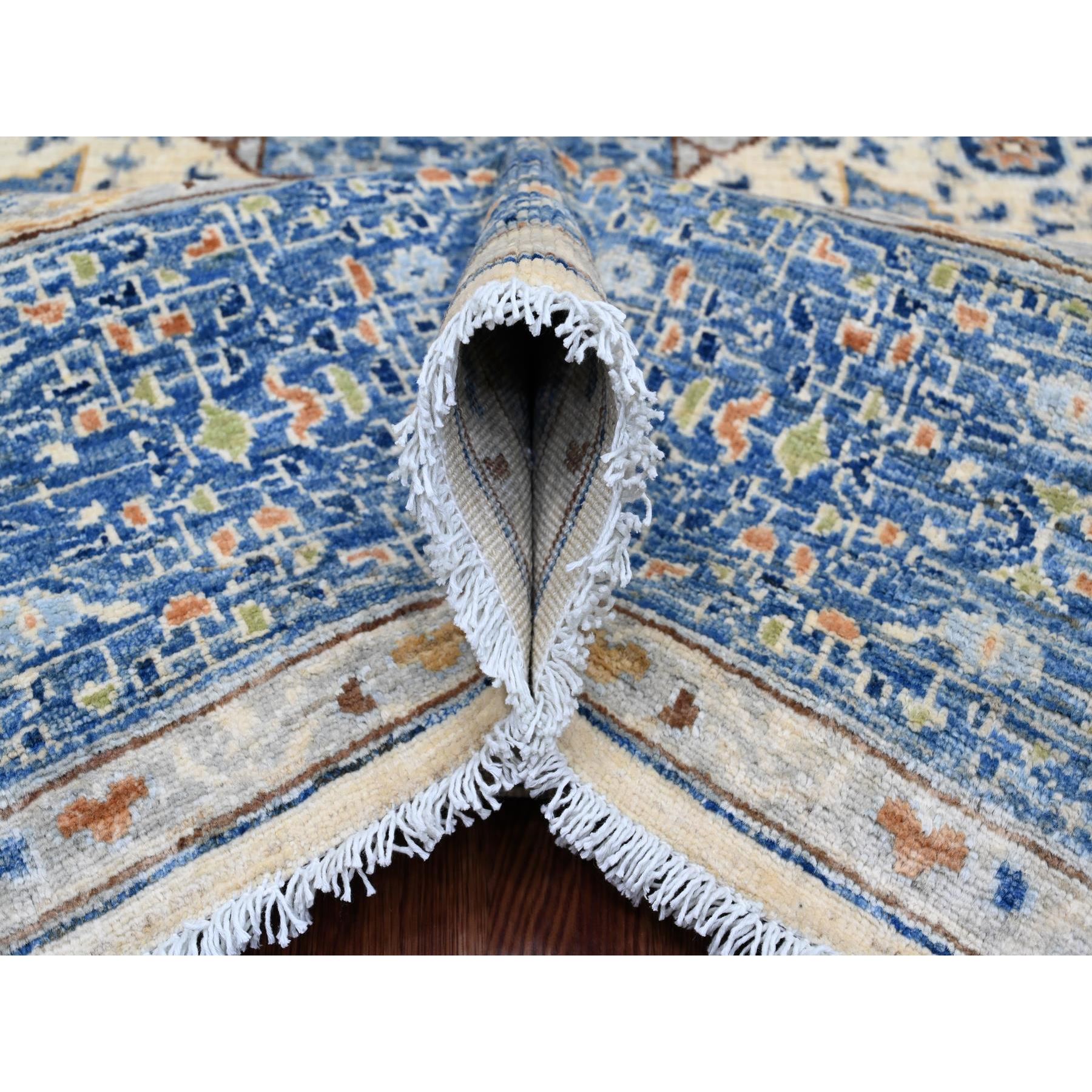 8'1"x9'8" Pristine White, 14th Century Mamluk Dynasty Pattern with Star Medallion Design, High Mountain Wool, Hand Knotted, Veggie Dyes, Oriental Rug Sh20453