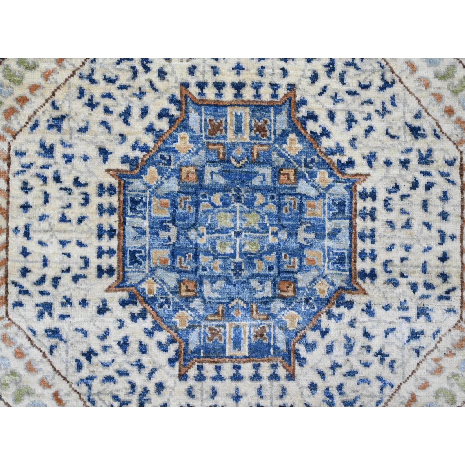 8'1"x9'8" Pristine White, 14th Century Mamluk Dynasty Pattern with Star Medallion Design, High Mountain Wool, Hand Knotted, Veggie Dyes, Oriental Rug Sh20453