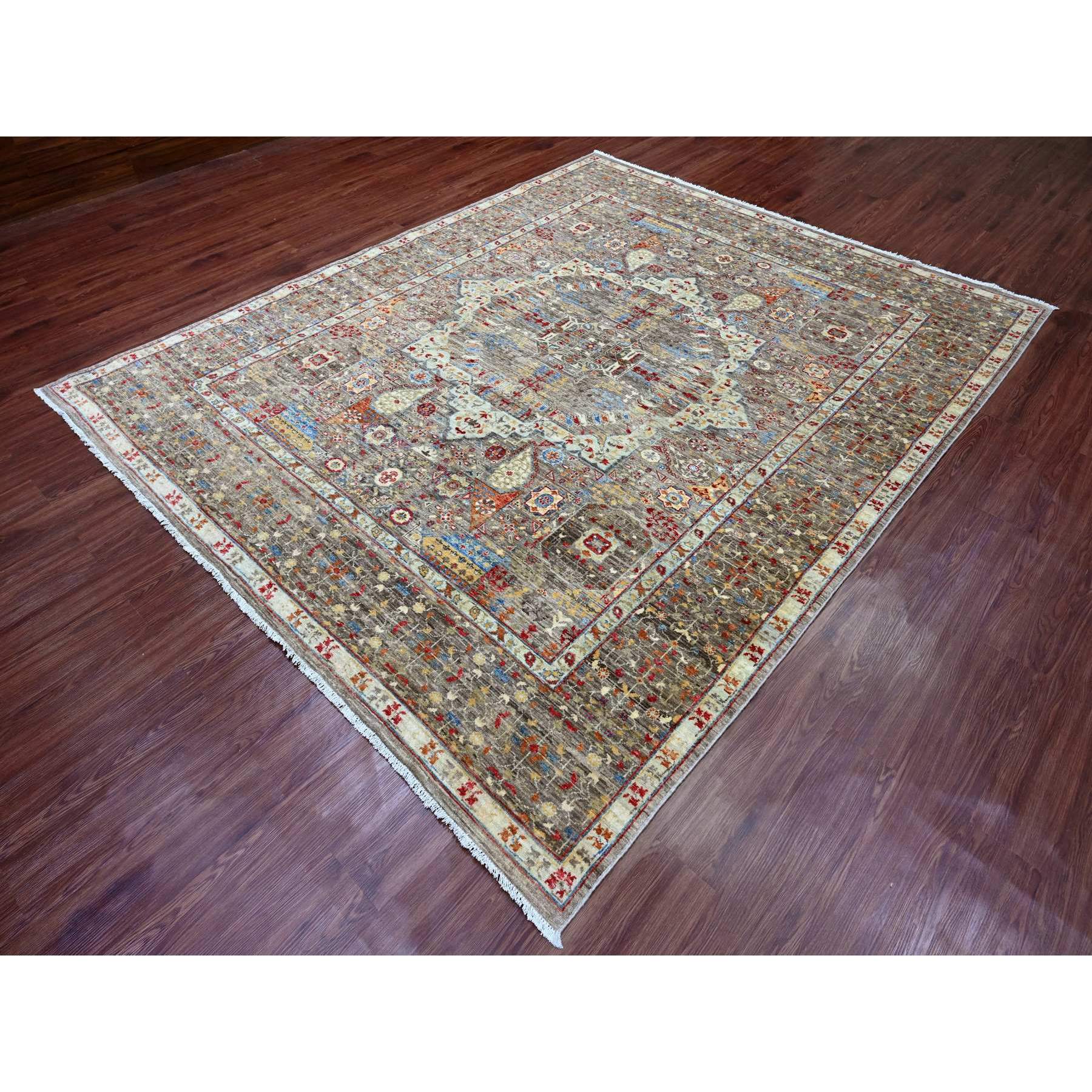 7'10"x9'6" Coffee Brown, 14th Century Mamluk Dynasty Pattern with Geometric Medallion Design, High Mountain Wool, Hand Knotted, Vegetable Dyes, Oriental Rug Sh20454