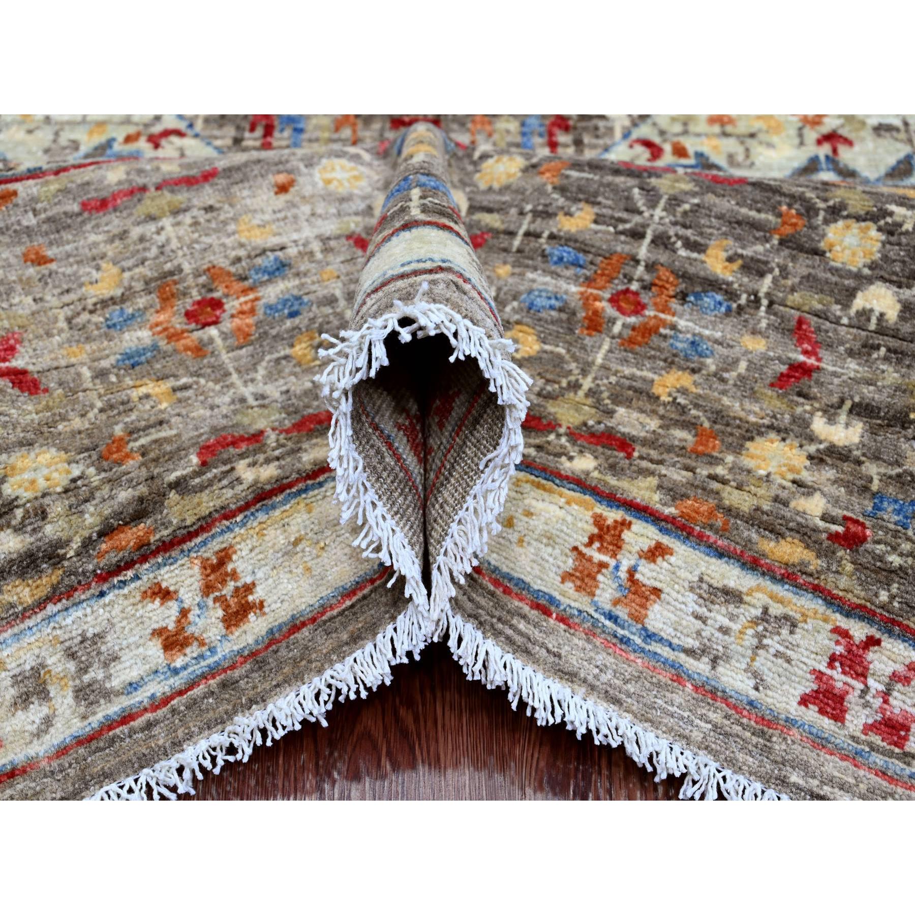 7'10"x9'6" Coffee Brown, 14th Century Mamluk Dynasty Pattern with Geometric Medallion Design, High Mountain Wool, Hand Knotted, Vegetable Dyes, Oriental Rug Sh20454