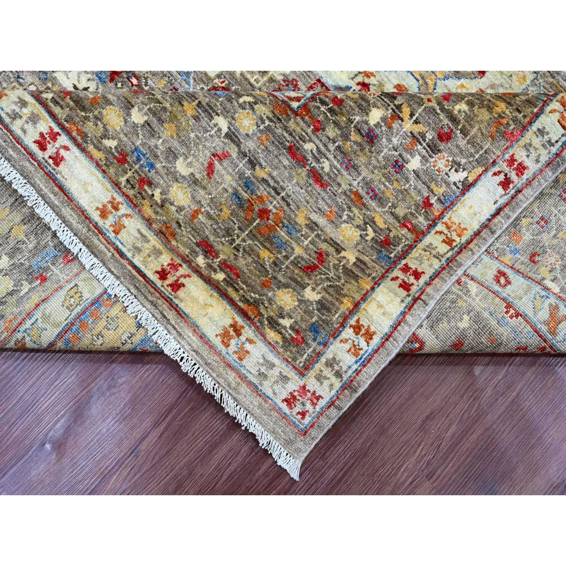 7'10"x9'6" Coffee Brown, 14th Century Mamluk Dynasty Pattern with Geometric Medallion Design, High Mountain Wool, Hand Knotted, Vegetable Dyes, Oriental Rug Sh20454