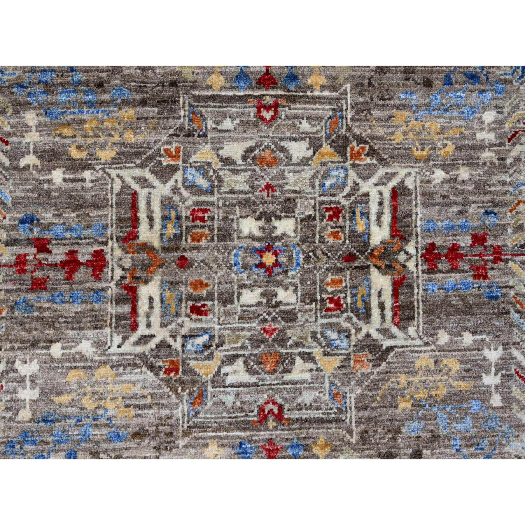 7'10"x9'6" Coffee Brown, 14th Century Mamluk Dynasty Pattern with Geometric Medallion Design, High Mountain Wool, Hand Knotted, Vegetable Dyes, Oriental Rug Sh20454