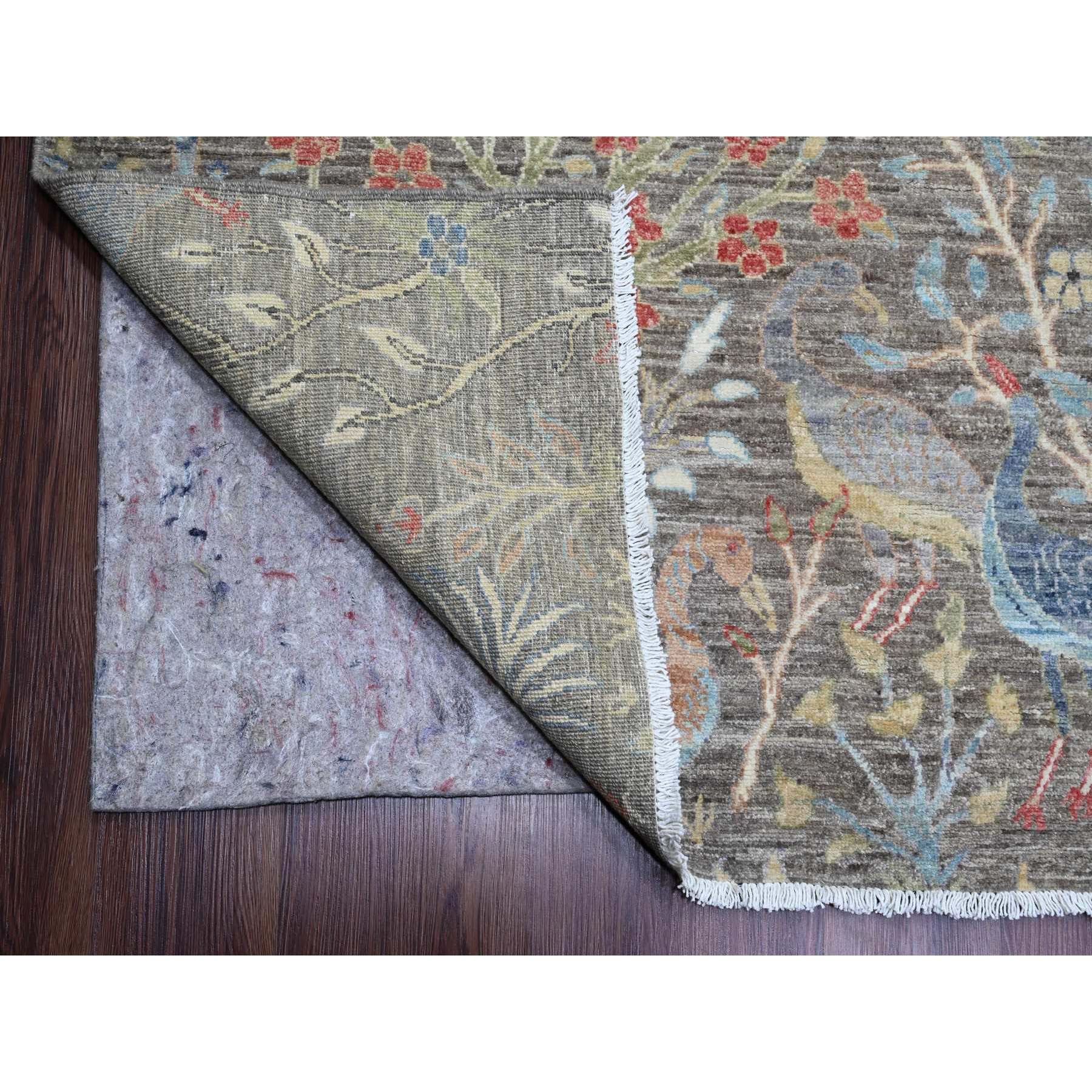 12'1"x15'5" Mocha Brown, Afghan Peshawar with Birds of Paradise Design, Soft Wool, Hand Knotted, Veggie Dyes, Oversized, Oriental Rug Sh20456