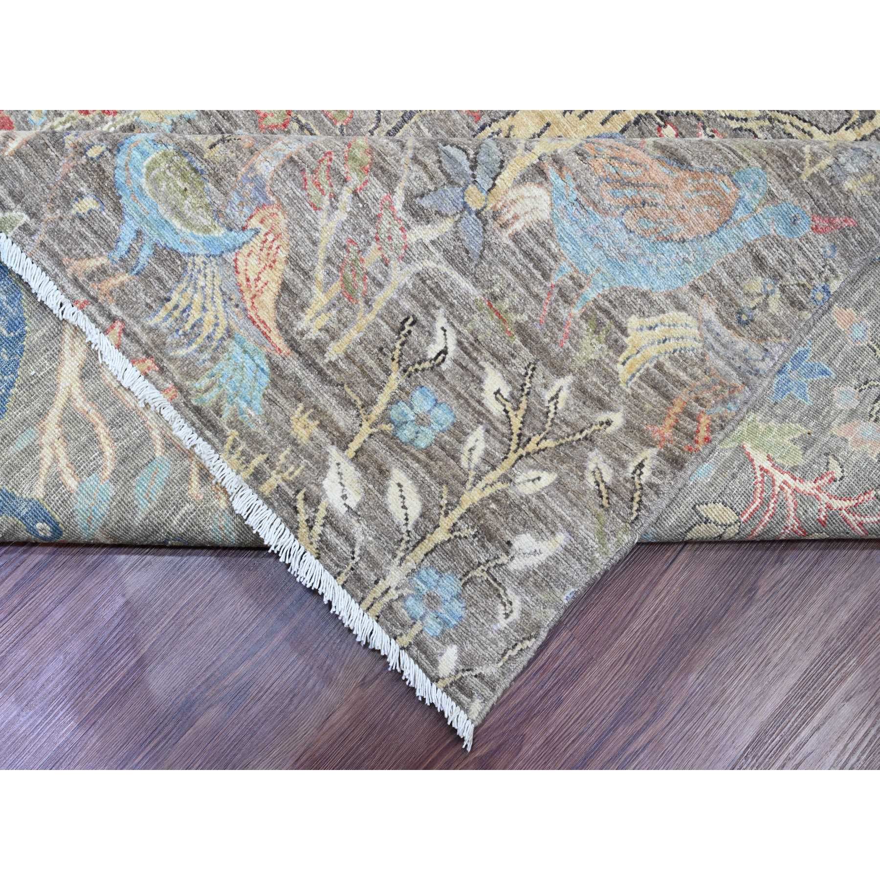 12'1"x15'5" Mocha Brown, Afghan Peshawar with Birds of Paradise Design, Soft Wool, Hand Knotted, Veggie Dyes, Oversized, Oriental Rug Sh20456