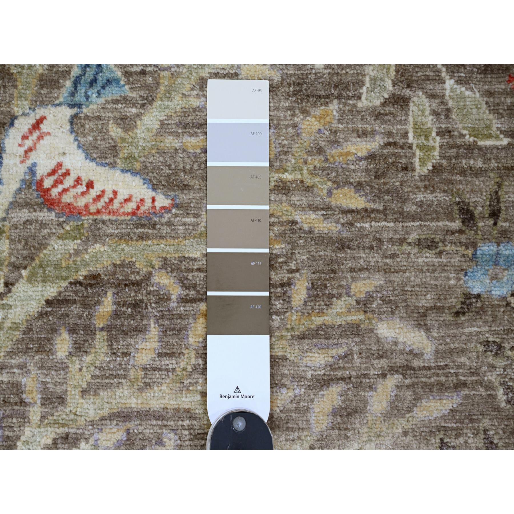 12'1"x15'5" Mocha Brown, Afghan Peshawar with Birds of Paradise Design, Soft Wool, Hand Knotted, Veggie Dyes, Oversized, Oriental Rug Sh20456