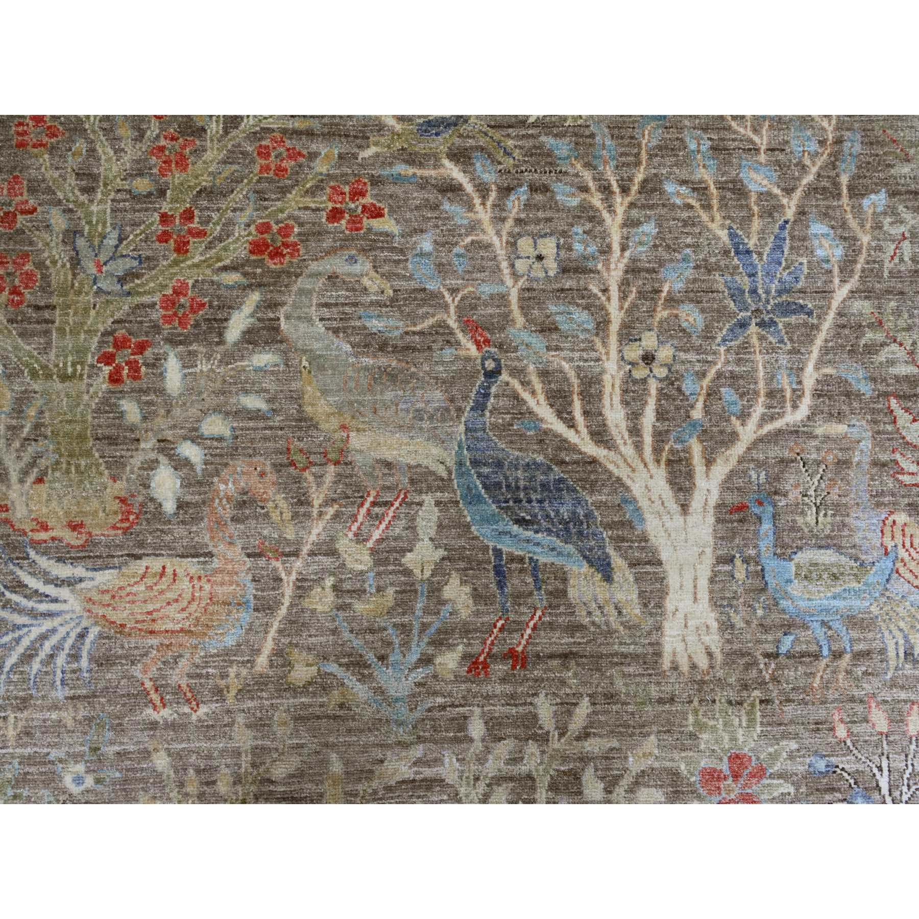 12'1"x15'5" Mocha Brown, Afghan Peshawar with Birds of Paradise Design, Soft Wool, Hand Knotted, Veggie Dyes, Oversized, Oriental Rug Sh20456