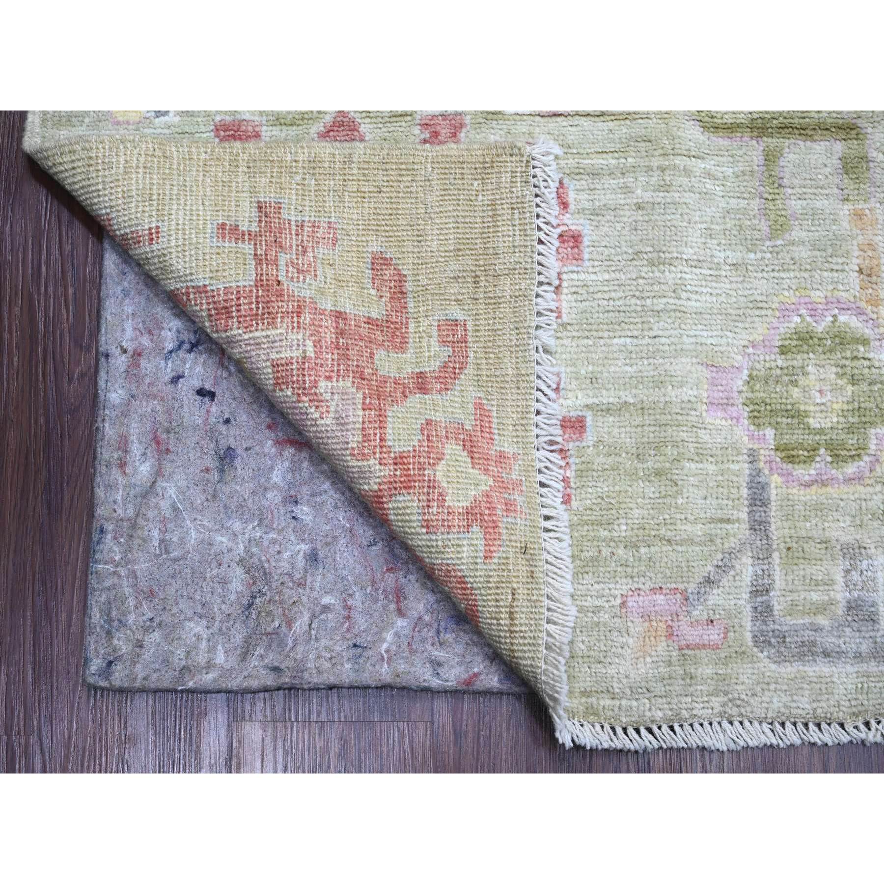 9'2"x12'1" Sage Green, Hand Knotted, Afghan Angora Oushak with Geometric Leaf Design, Vegetable Dyes, 100% Wool, Oriental Rug Sh20458