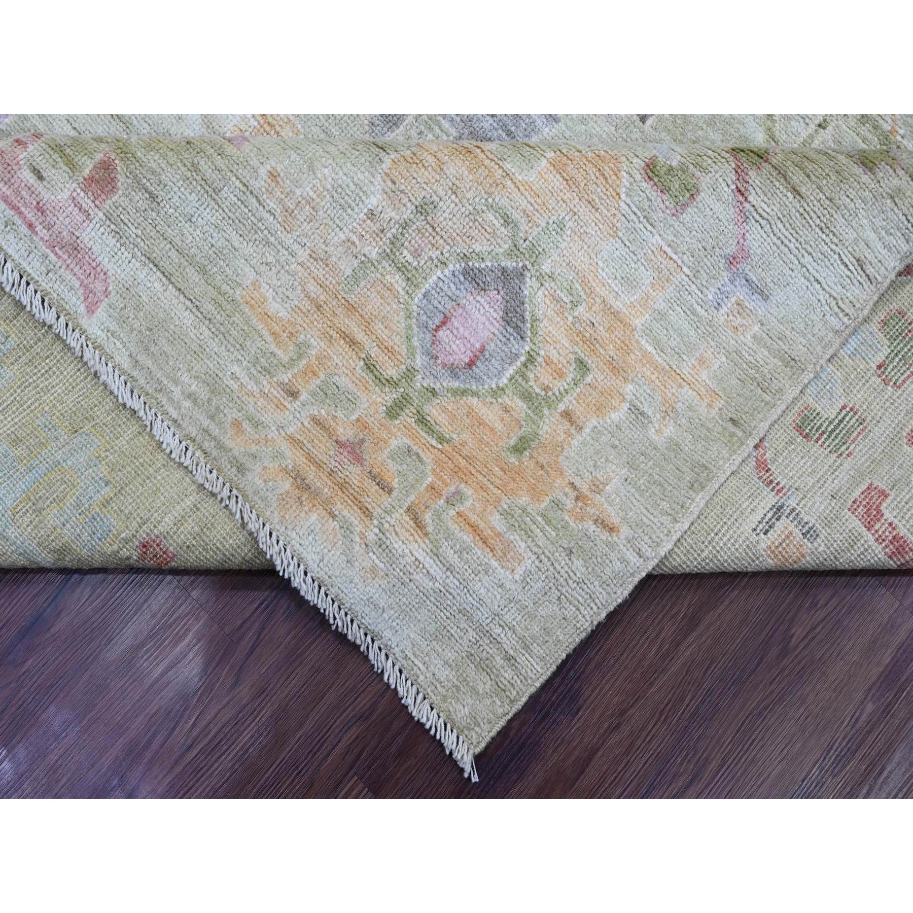 9'2"x12'1" Sage Green, Hand Knotted, Afghan Angora Oushak with Geometric Leaf Design, Vegetable Dyes, 100% Wool, Oriental Rug Sh20458