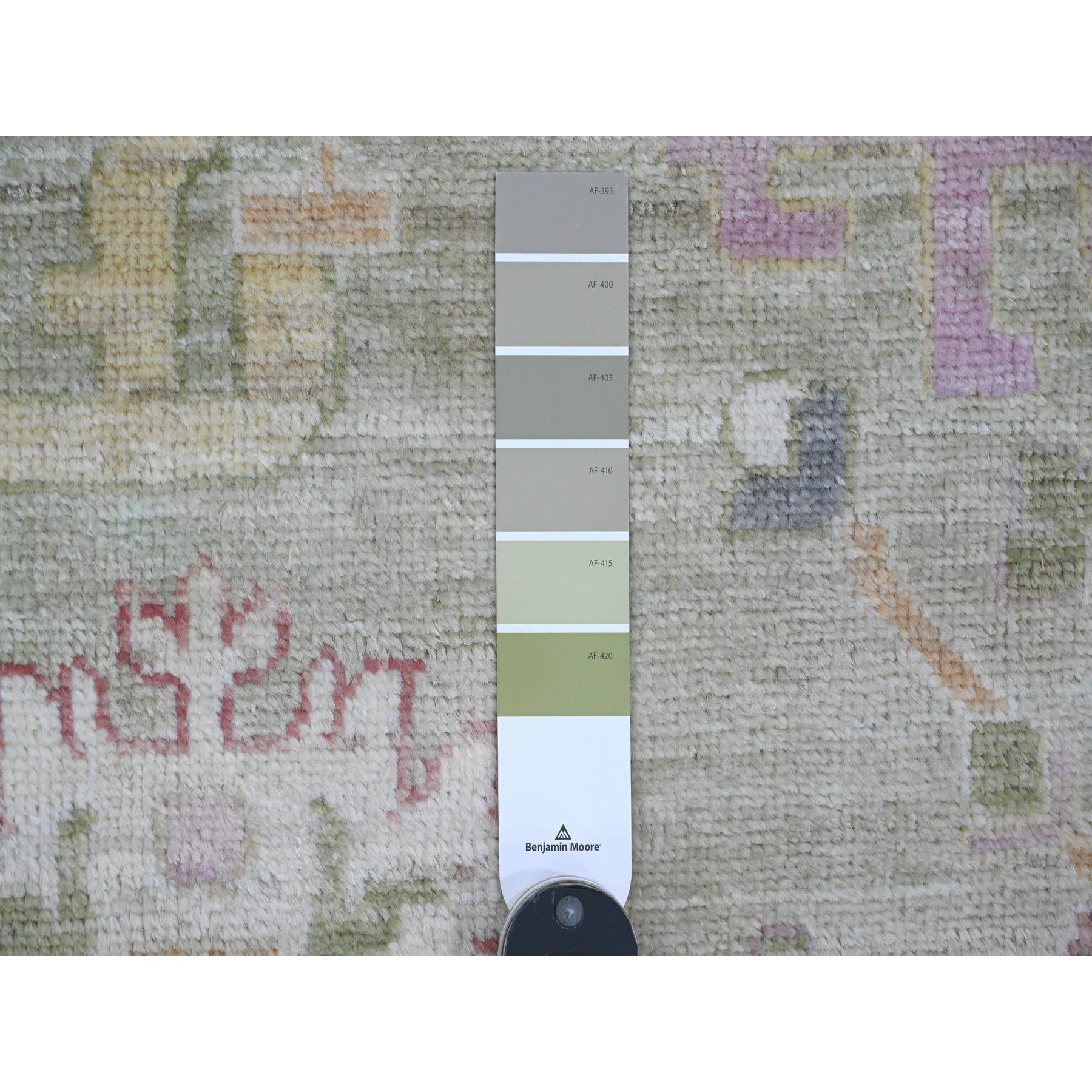 9'2"x12'1" Sage Green, Hand Knotted, Afghan Angora Oushak with Geometric Leaf Design, Vegetable Dyes, 100% Wool, Oriental Rug Sh20458
