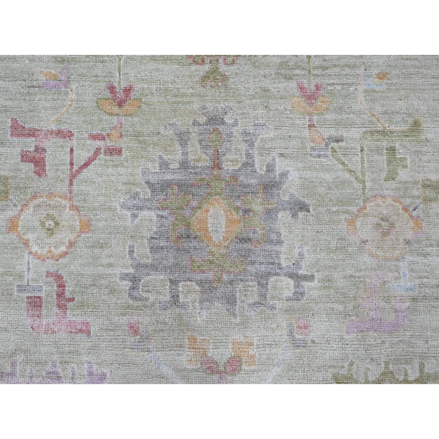 9'2"x12'1" Sage Green, Hand Knotted, Afghan Angora Oushak with Geometric Leaf Design, Vegetable Dyes, 100% Wool, Oriental Rug Sh20458