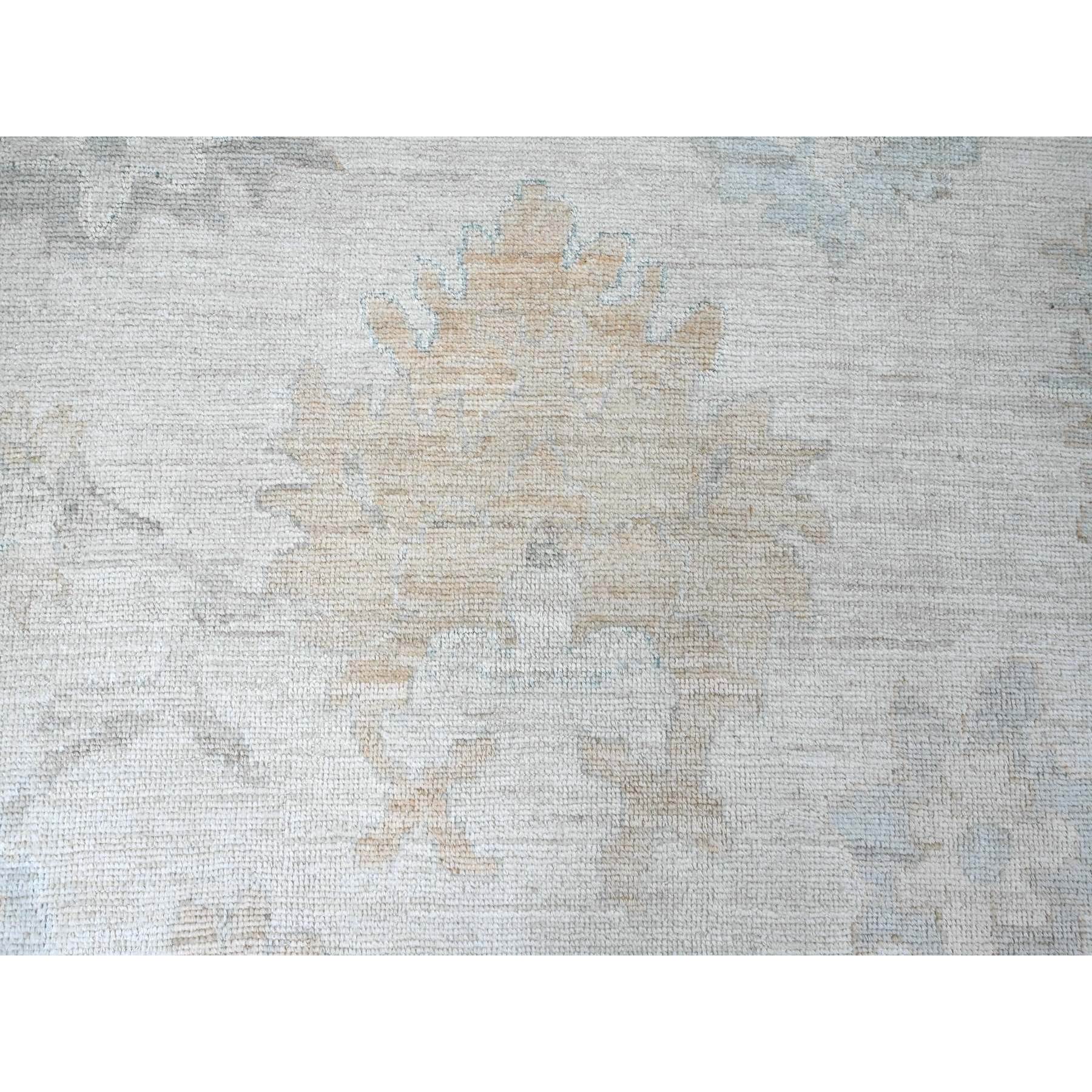 9'3"x12' Chiffon White, Afghan Angora Oushak with Muted Colors Floral Design, Hand Knotted, Vegetable Dyes, 100% Wool, Oriental Rug Sh20459