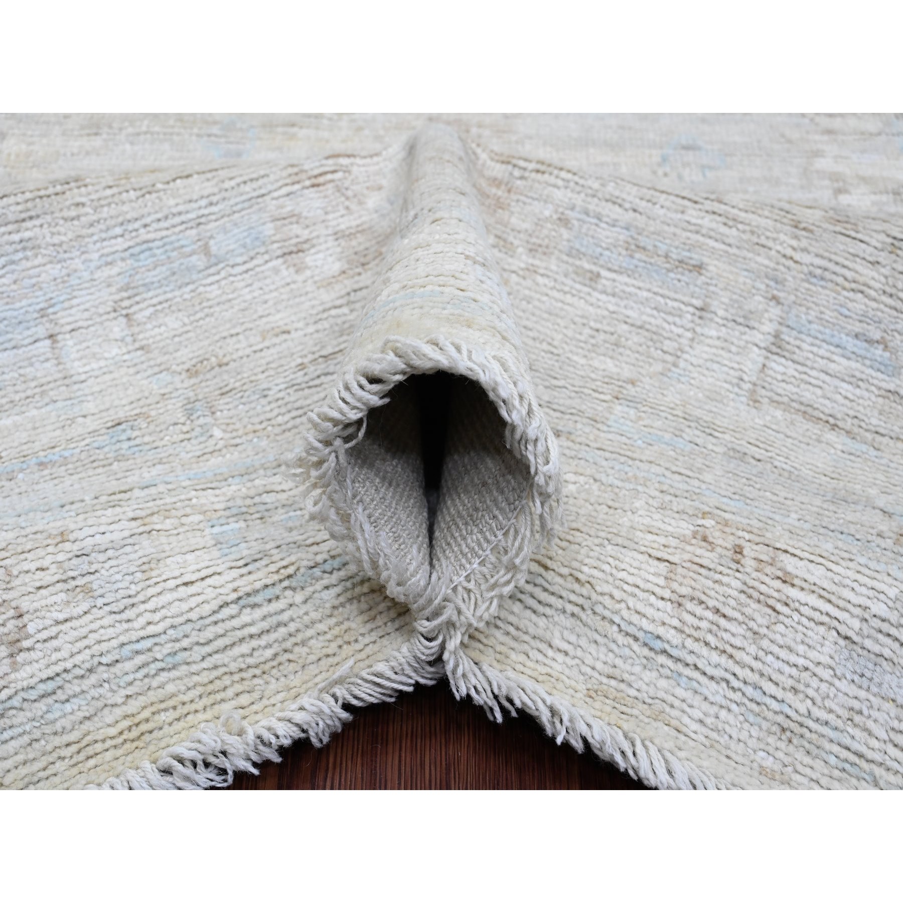 9'x11'10" Cloud Gray, Afghan Angora Oushak with All Over Leaf Design, Hand Knotted, 100% Wool, Vegetable Dyes, Oriental Rug Sh20460