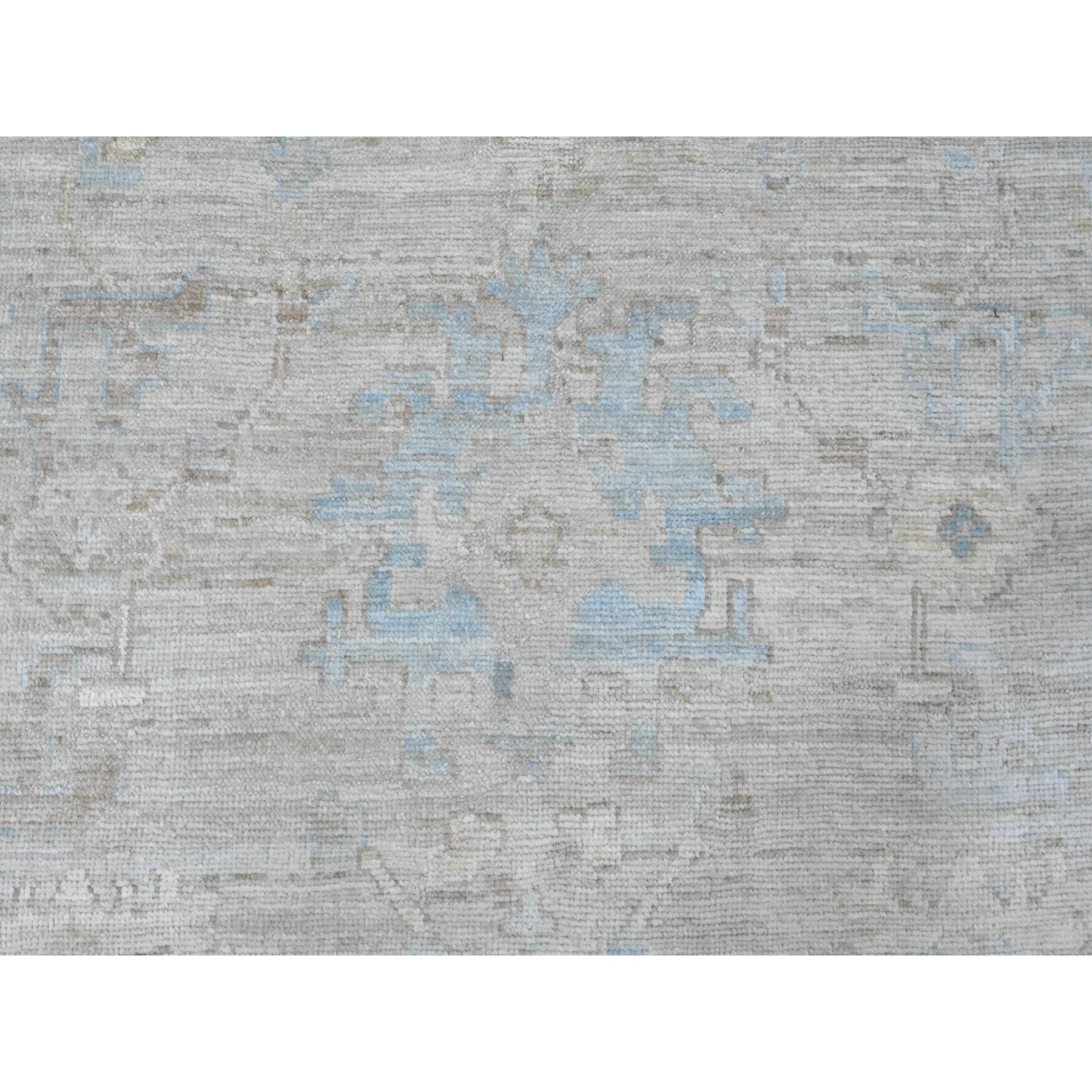 9'x11'10" Cloud Gray, Afghan Angora Oushak with All Over Leaf Design, Hand Knotted, 100% Wool, Vegetable Dyes, Oriental Rug Sh20460