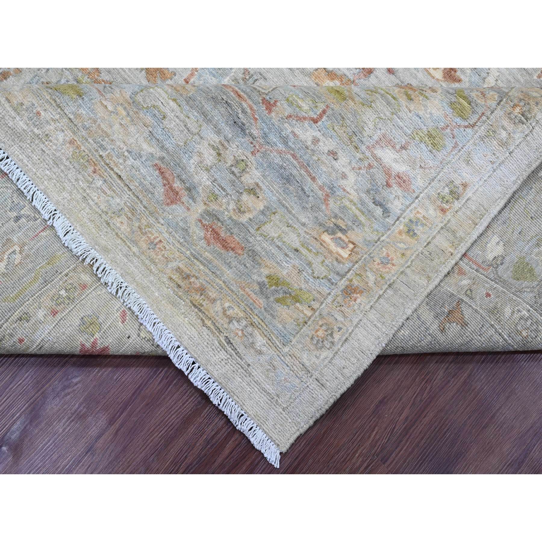 9'x11'10" Misty Gray, Hand Knotted, All Over Design Ziegler Mahal with Touches of Gold, Chocolate Brown and Green, 100% Wool, Natural Dyes, Oriental Rug Sh20464