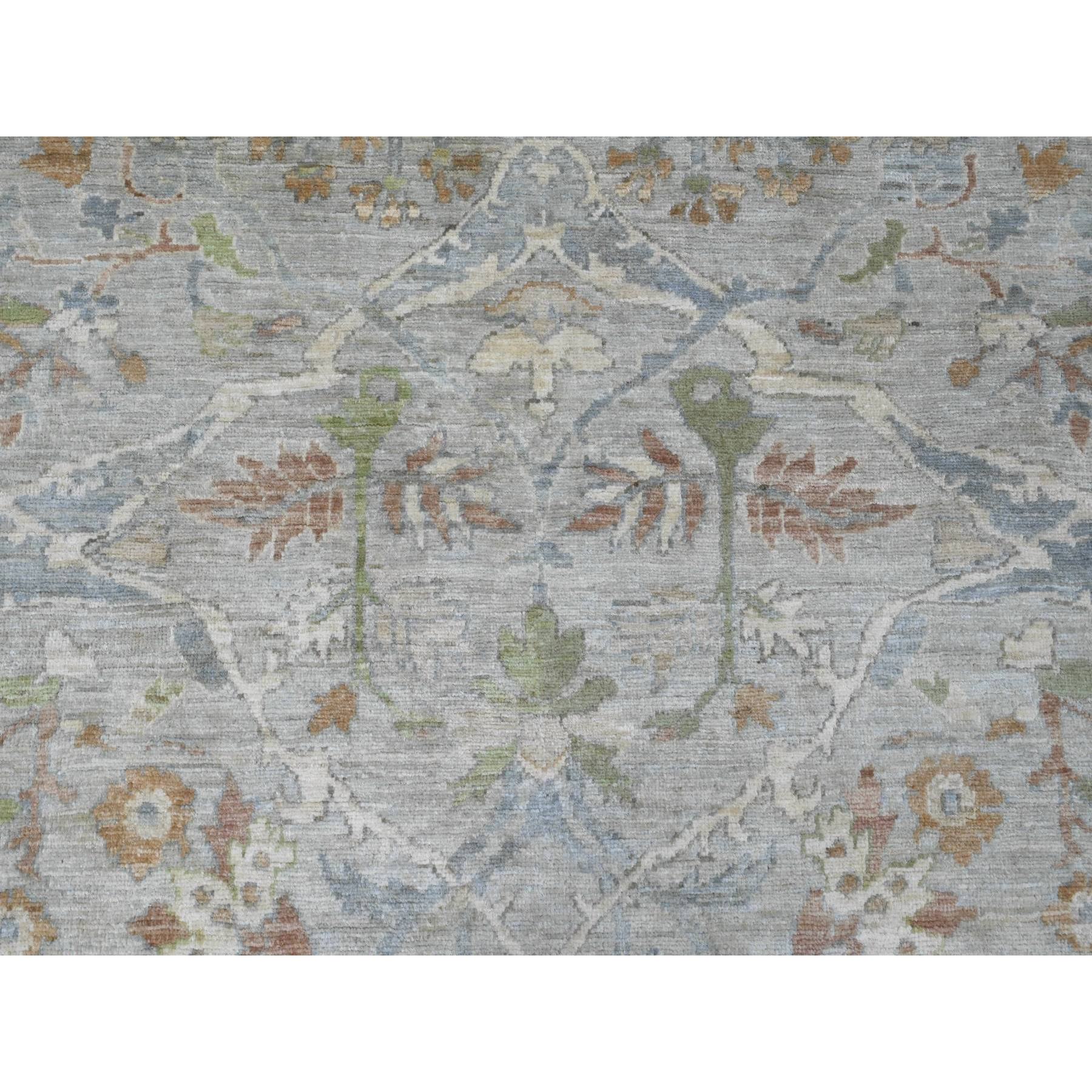 9'x11'10" Misty Gray, Hand Knotted, All Over Design Ziegler Mahal with Touches of Gold, Chocolate Brown and Green, 100% Wool, Natural Dyes, Oriental Rug Sh20464