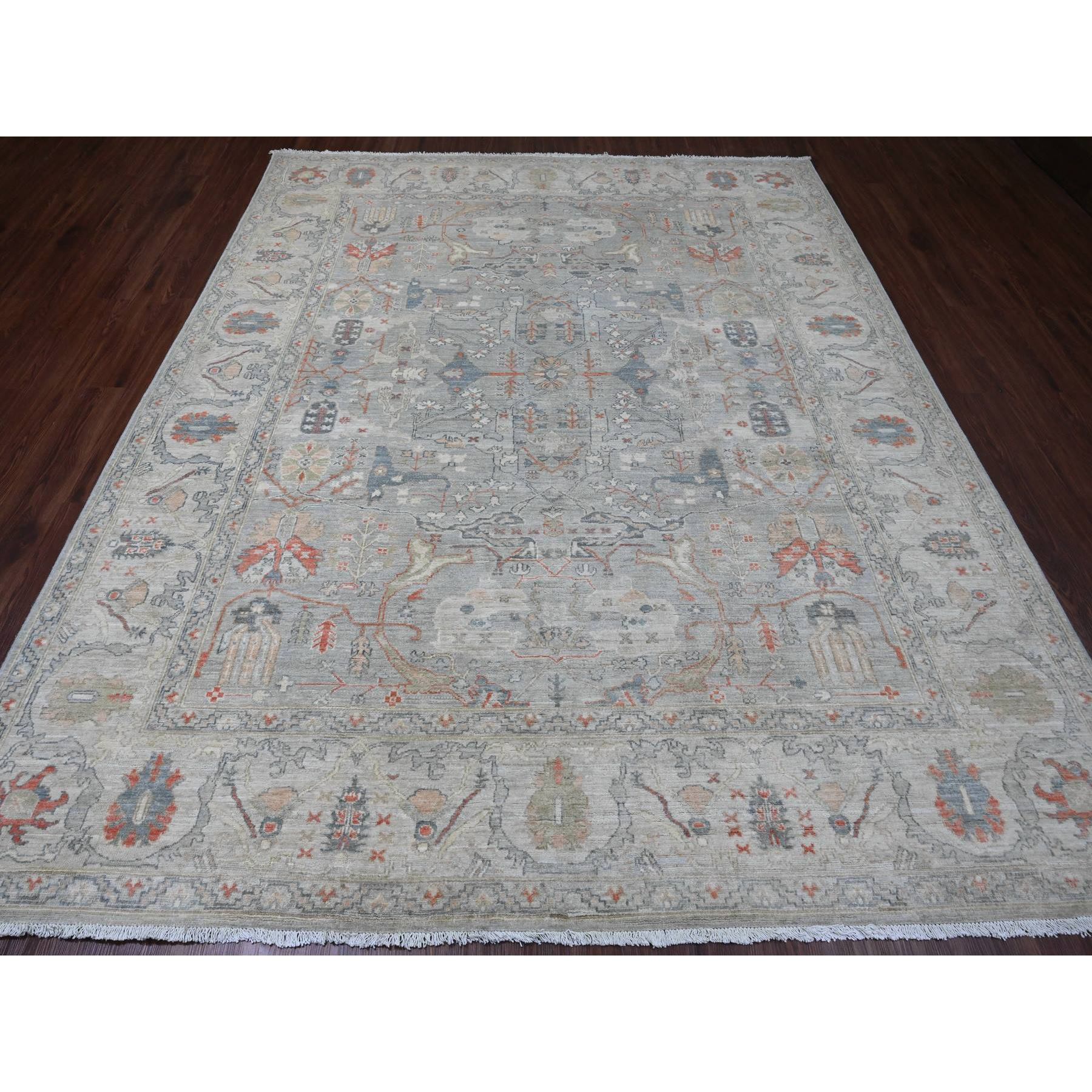 8'1"x9'10" Medium Gray, Peshawar with Bijar Garus Design, Hand Knotted, High Mountain Wool, Vegetable Dyes, Densely Woven, Oriental Rug Sh20465