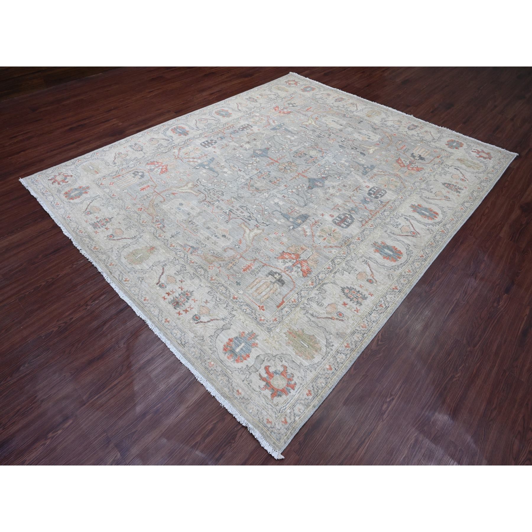 8'1"x9'10" Medium Gray, Peshawar with Bijar Garus Design, Hand Knotted, High Mountain Wool, Vegetable Dyes, Densely Woven, Oriental Rug Sh20465