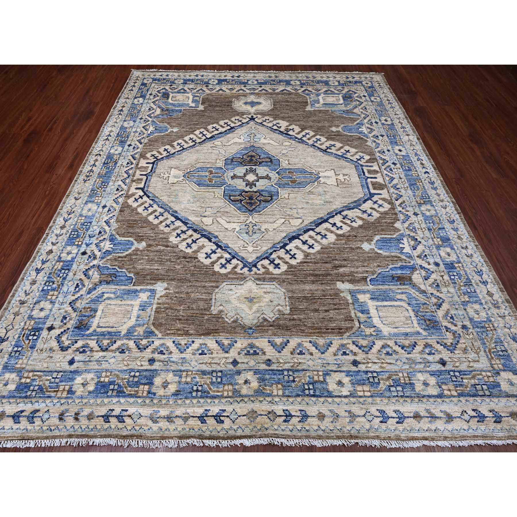 8'x9'9" Almond Brown, Afghan Peshawar with Anatolian Village Inspired Design, High Mountain Wool, Hand Knotted, Oriental Rug Sh20466