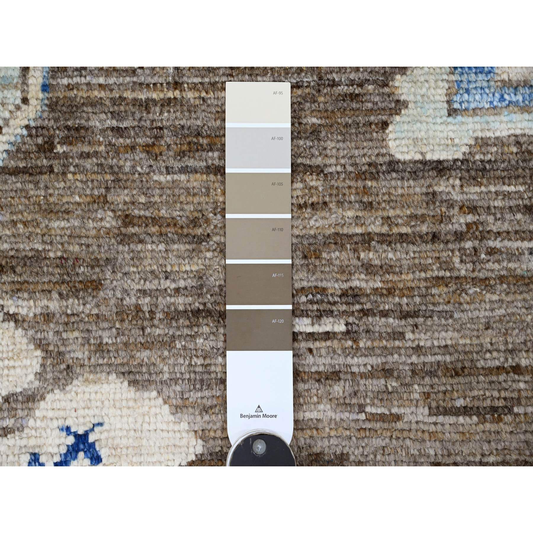 8'x9'9" Almond Brown, Afghan Peshawar with Anatolian Village Inspired Design, High Mountain Wool, Hand Knotted, Oriental Rug Sh20466