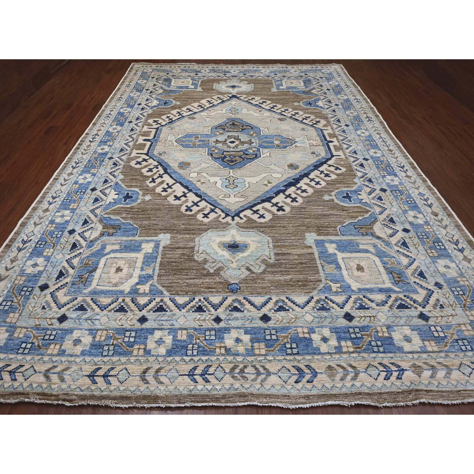 10'x14' Coffee Brown, Afghan Peshawar with Anatolian Village Inspired Design, Hand Knotted, High Mountain Wool, Oriental Rug Sh20467