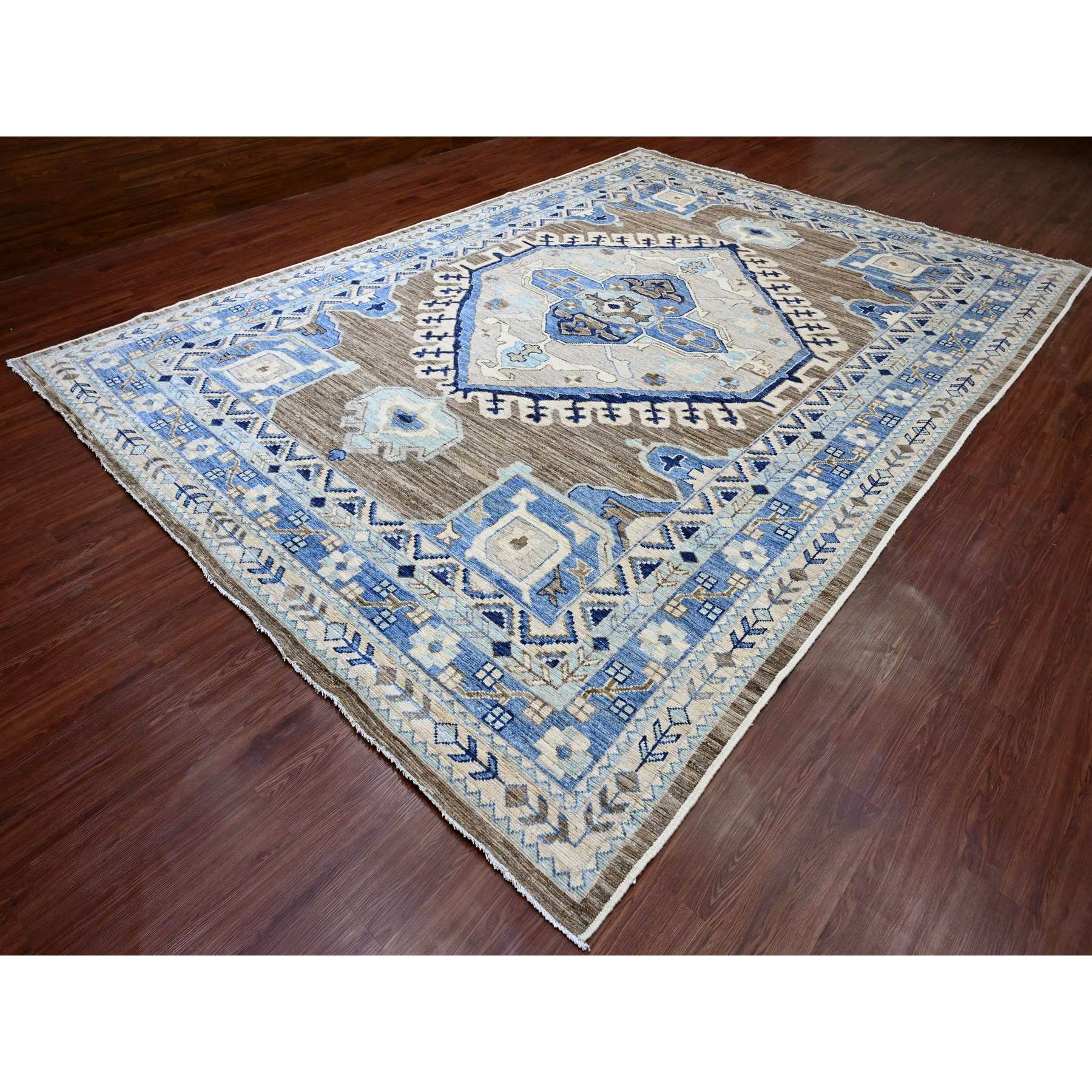 10'x14' Coffee Brown, Afghan Peshawar with Anatolian Village Inspired Design, Hand Knotted, High Mountain Wool, Oriental Rug Sh20467