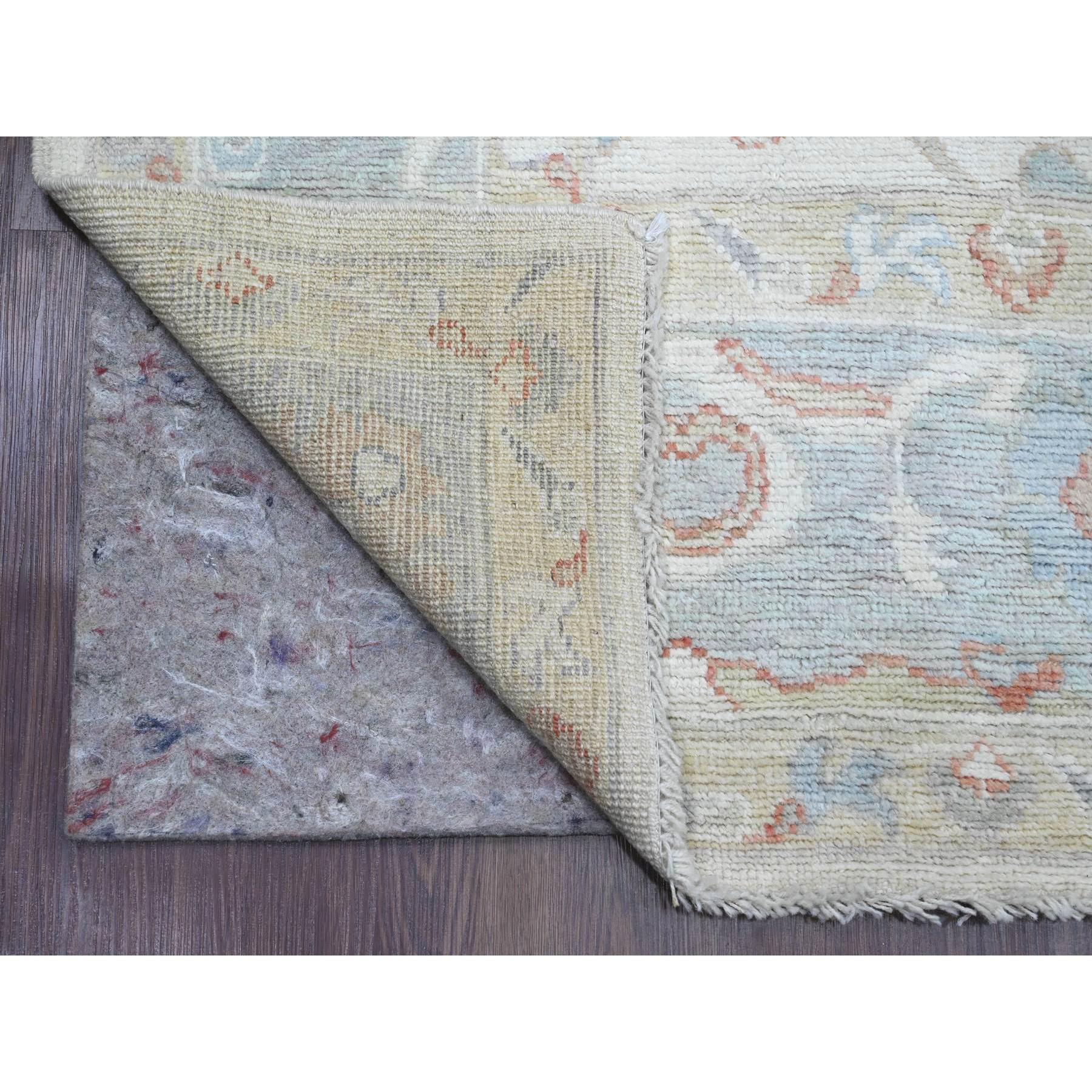 5'10"x9'2" Alabaster White, Afghan Angora Oushak with All Over Leaf Design, Hand Knotted, Vegetable Dyes, 100% Wool, Oriental Rug Sh20469