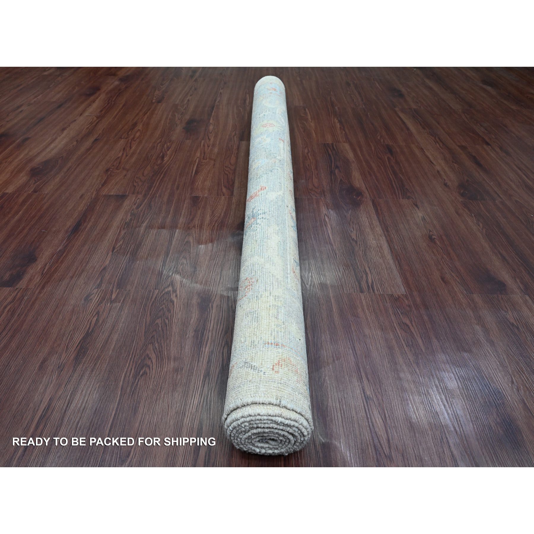 5'10"x9'2" Alabaster White, Afghan Angora Oushak with All Over Leaf Design, Hand Knotted, Vegetable Dyes, 100% Wool, Oriental Rug Sh20469