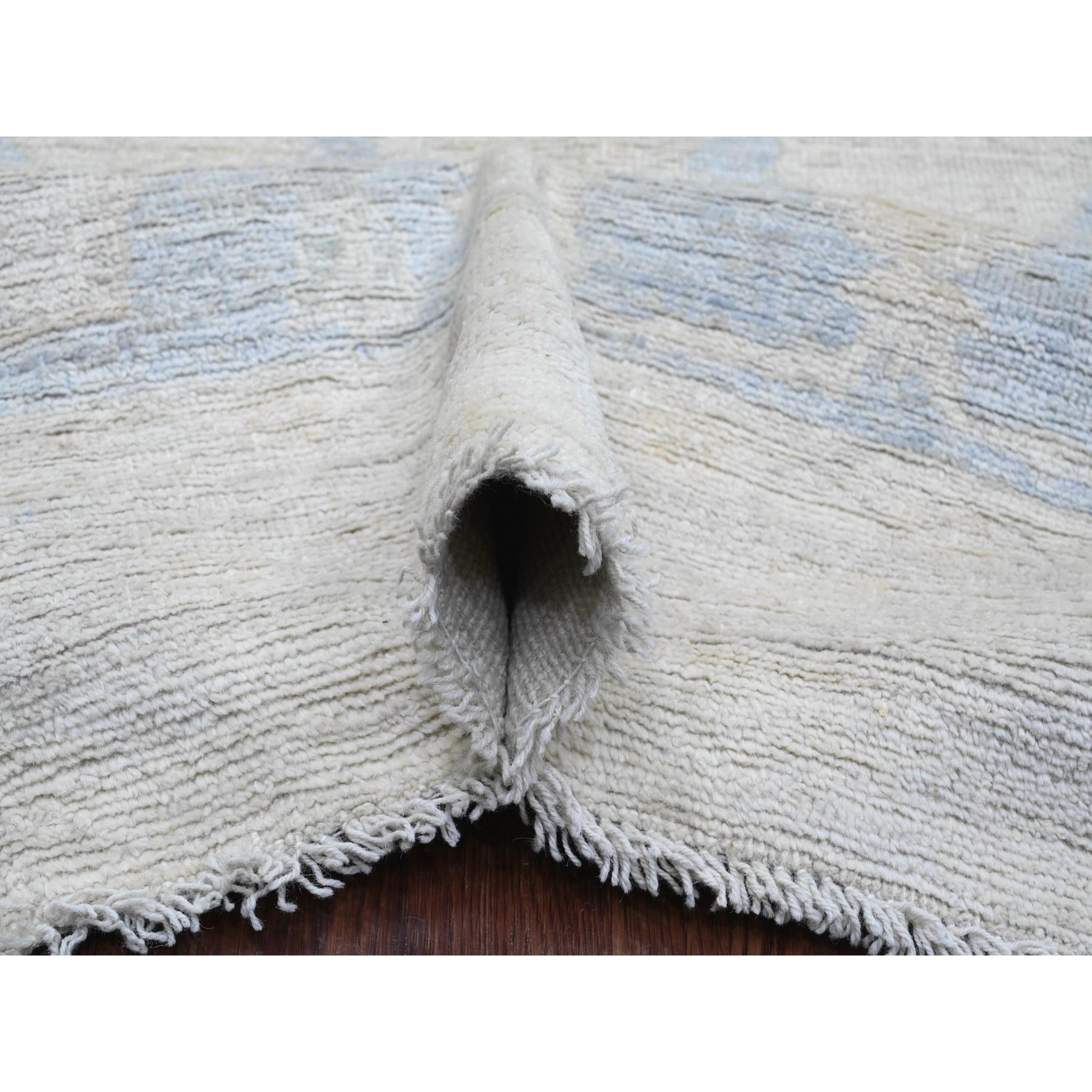 13'6"x18'5" Pearl White, Hand Knotted, Afghan Angora Oushak with All Over Vines Design, Natural Dyes, 100% Wool, Oversized, Oriental Rug Sh20470