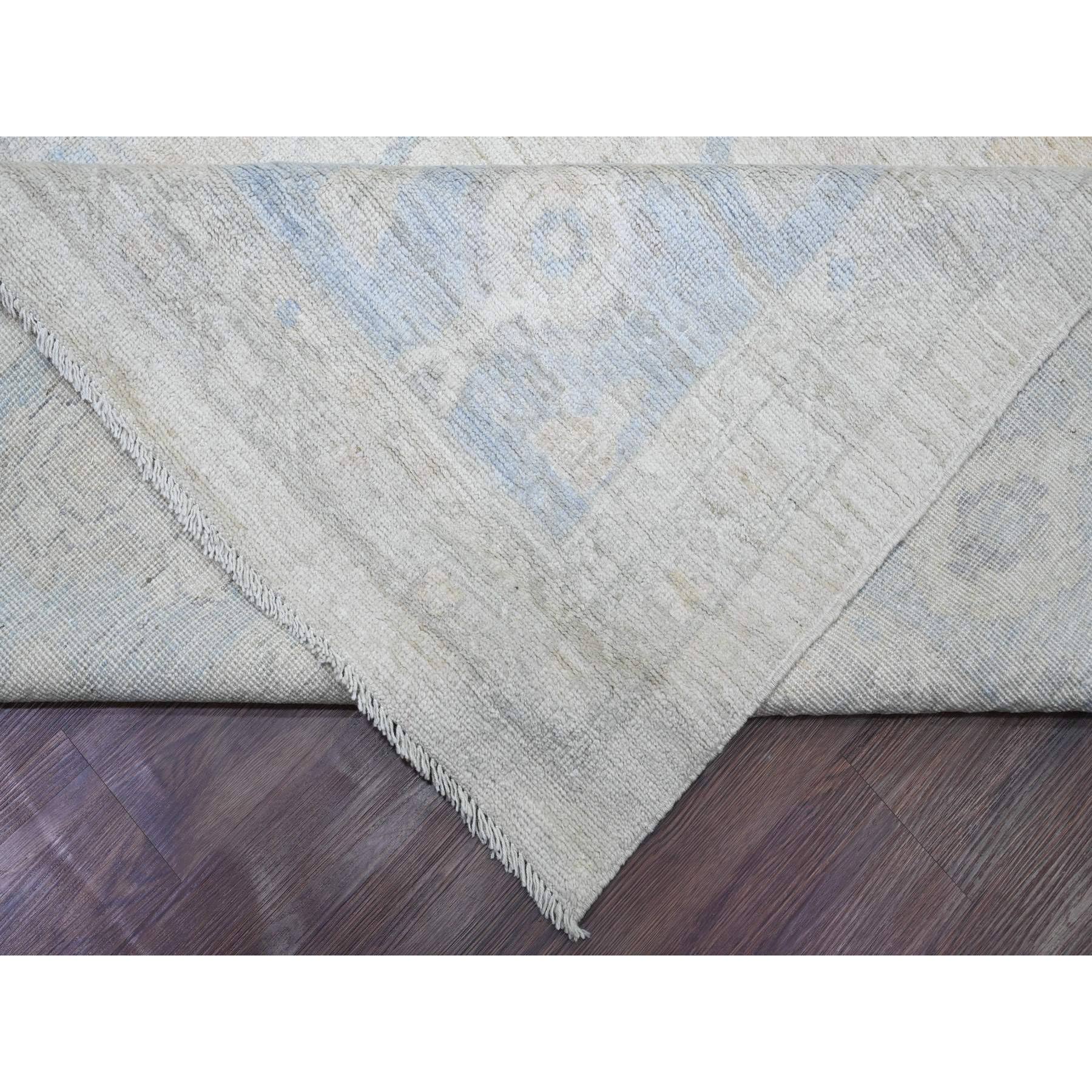 13'6"x18'5" Pearl White, Hand Knotted, Afghan Angora Oushak with All Over Vines Design, Natural Dyes, 100% Wool, Oversized, Oriental Rug Sh20470